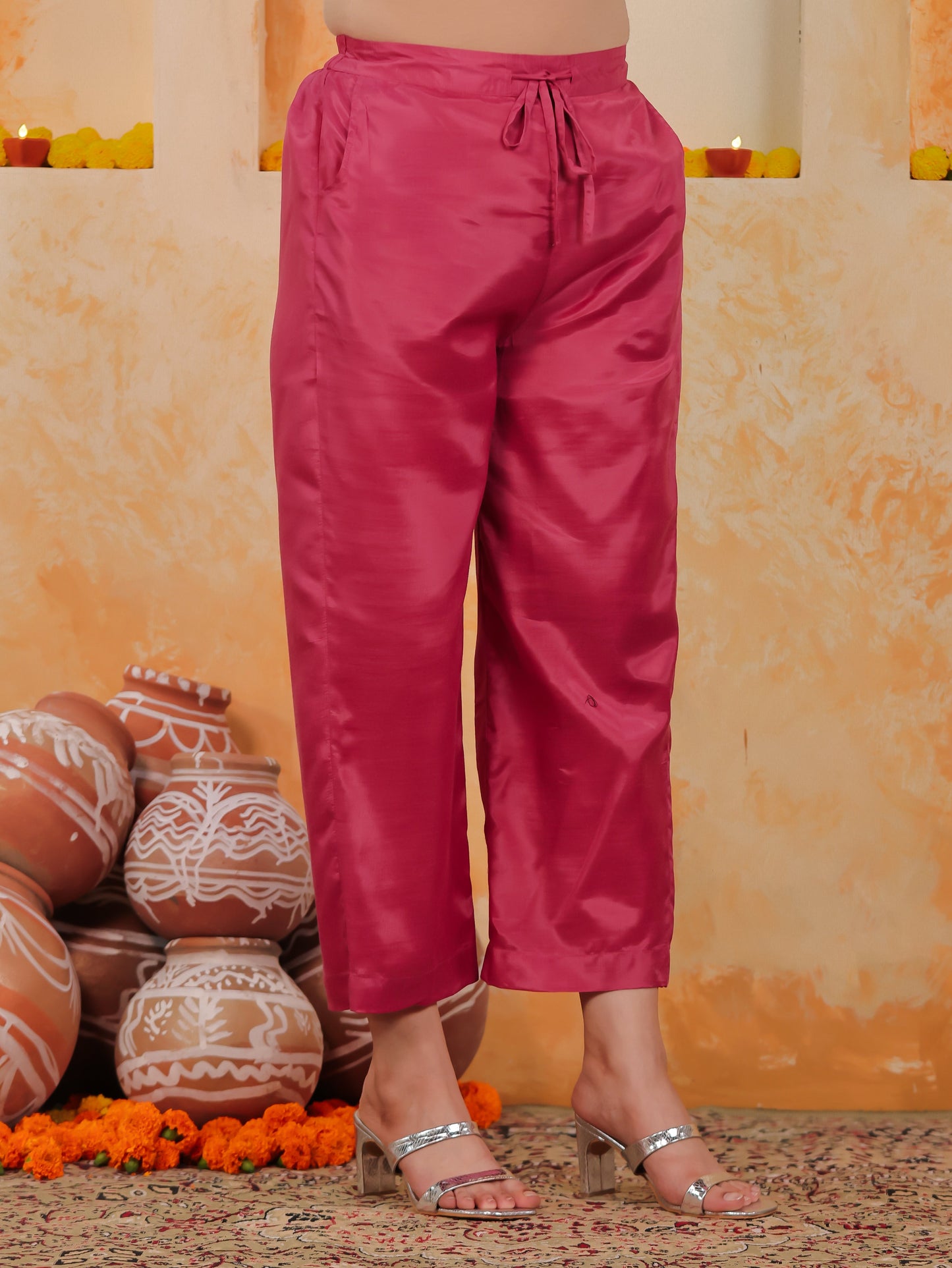 Chanderi Solid A-line Pink Kurta
