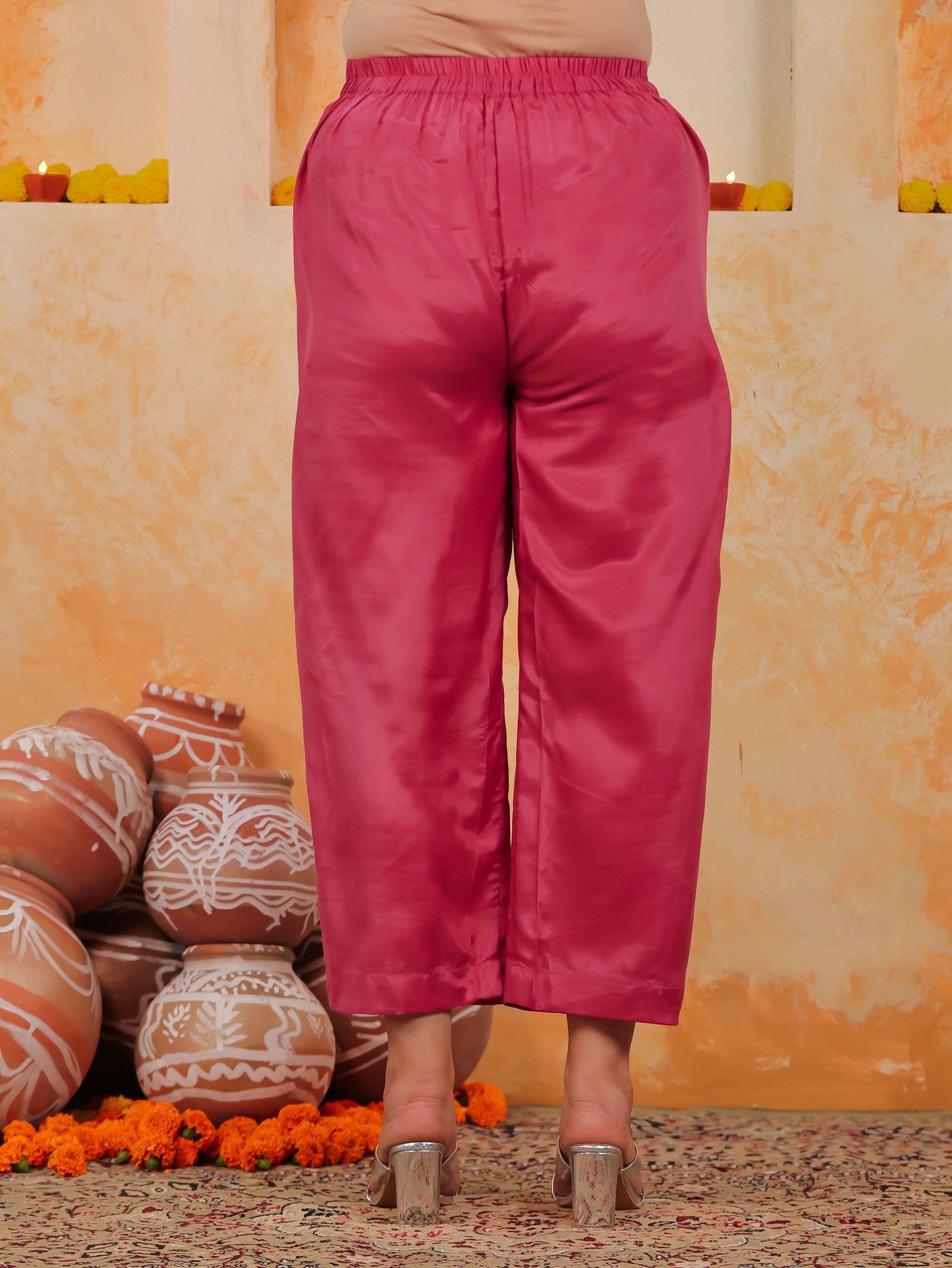 Chanderi Solid A-line Pink Kurta