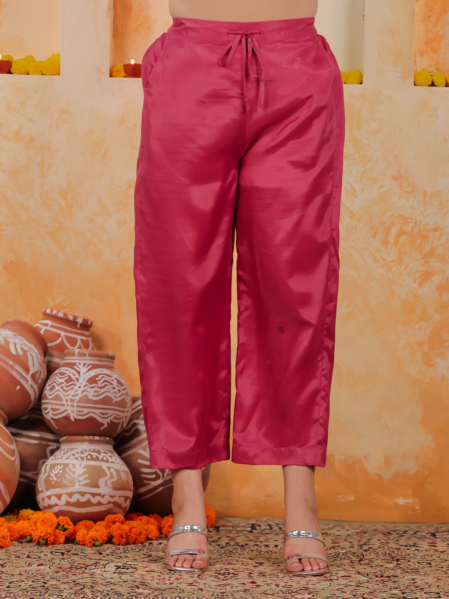 Chanderi Solid A-line Pink Kurta