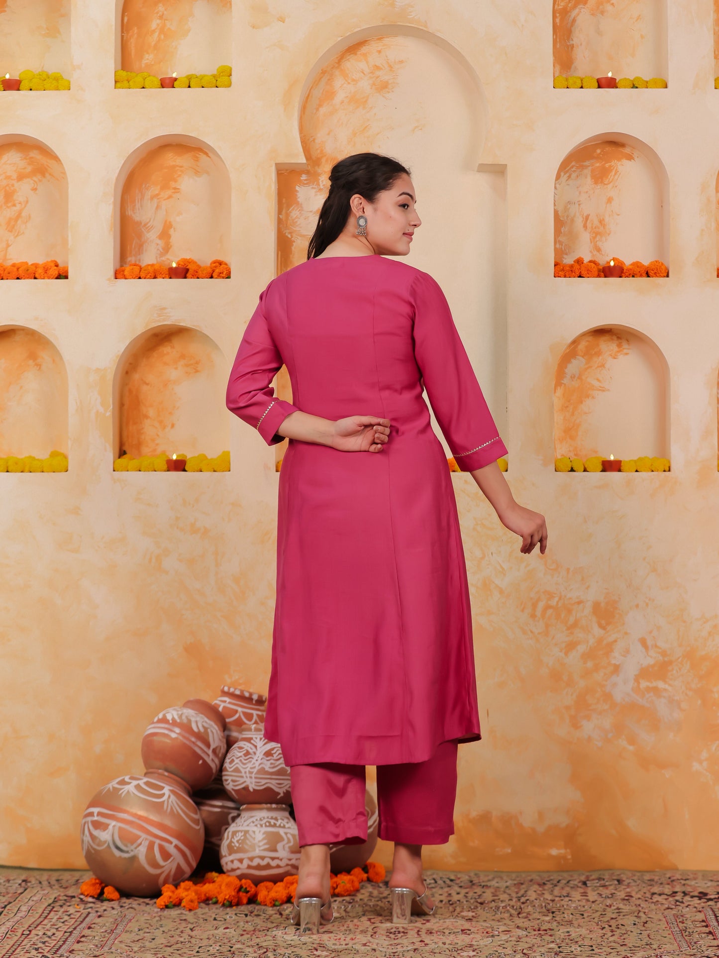 Chanderi Solid A-line Pink Kurta