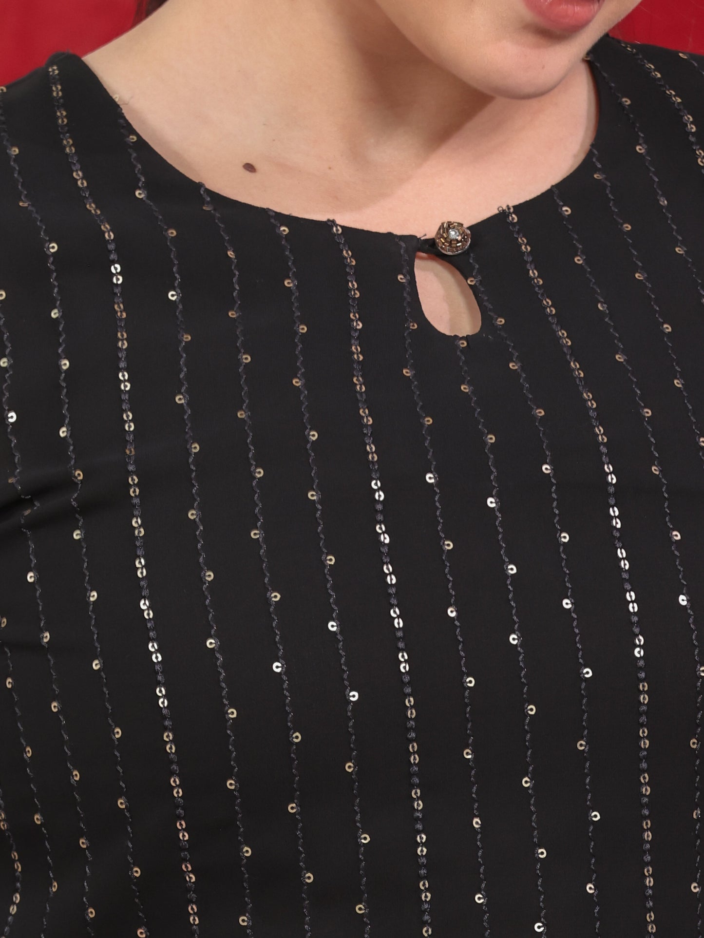 Embroidered Georgette Solid Straight Black Kurta