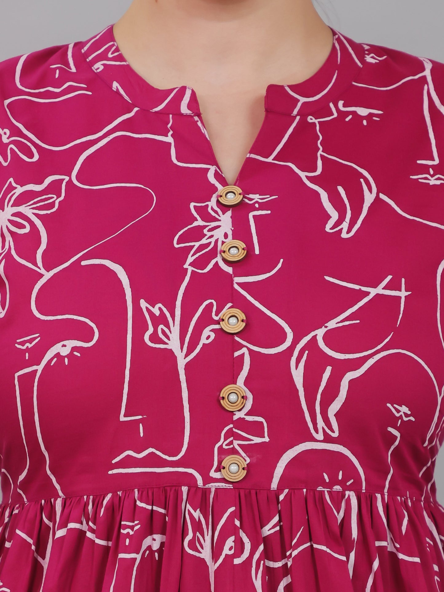 Soft Cotton Floral Flared Pink Kurta