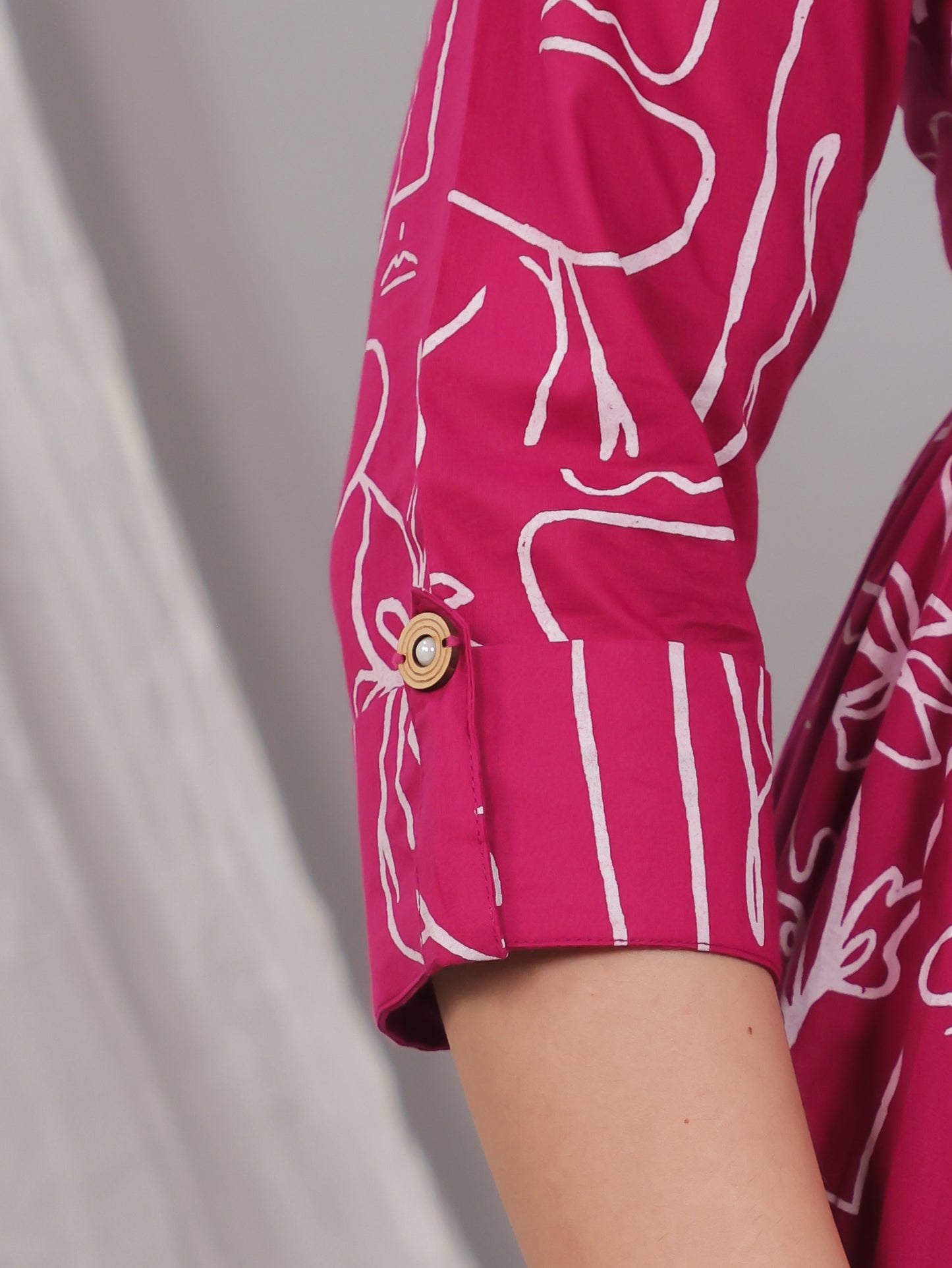 Soft Cotton Floral Flared Pink Kurta