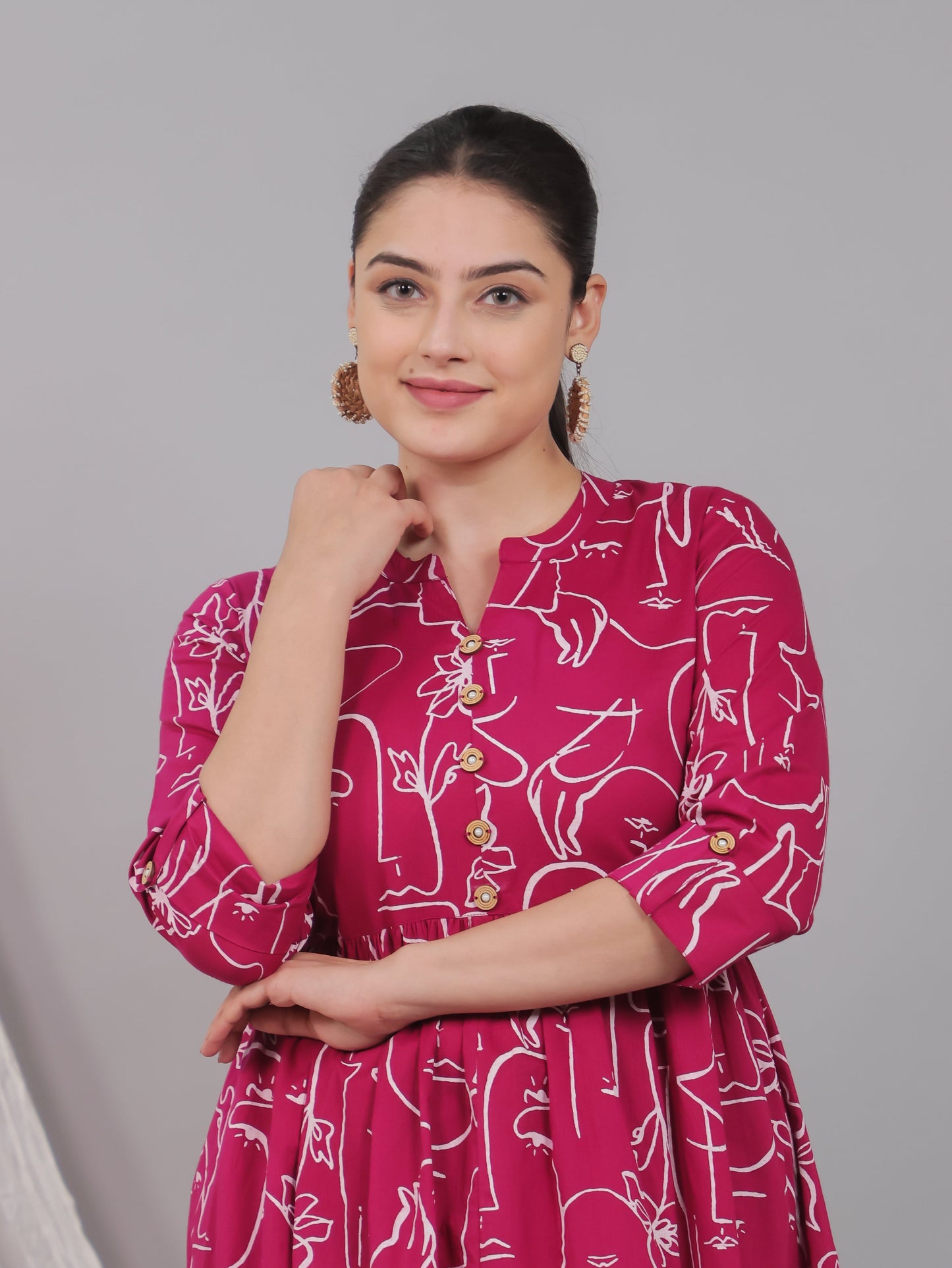 Soft Cotton Floral Flared Pink Kurta