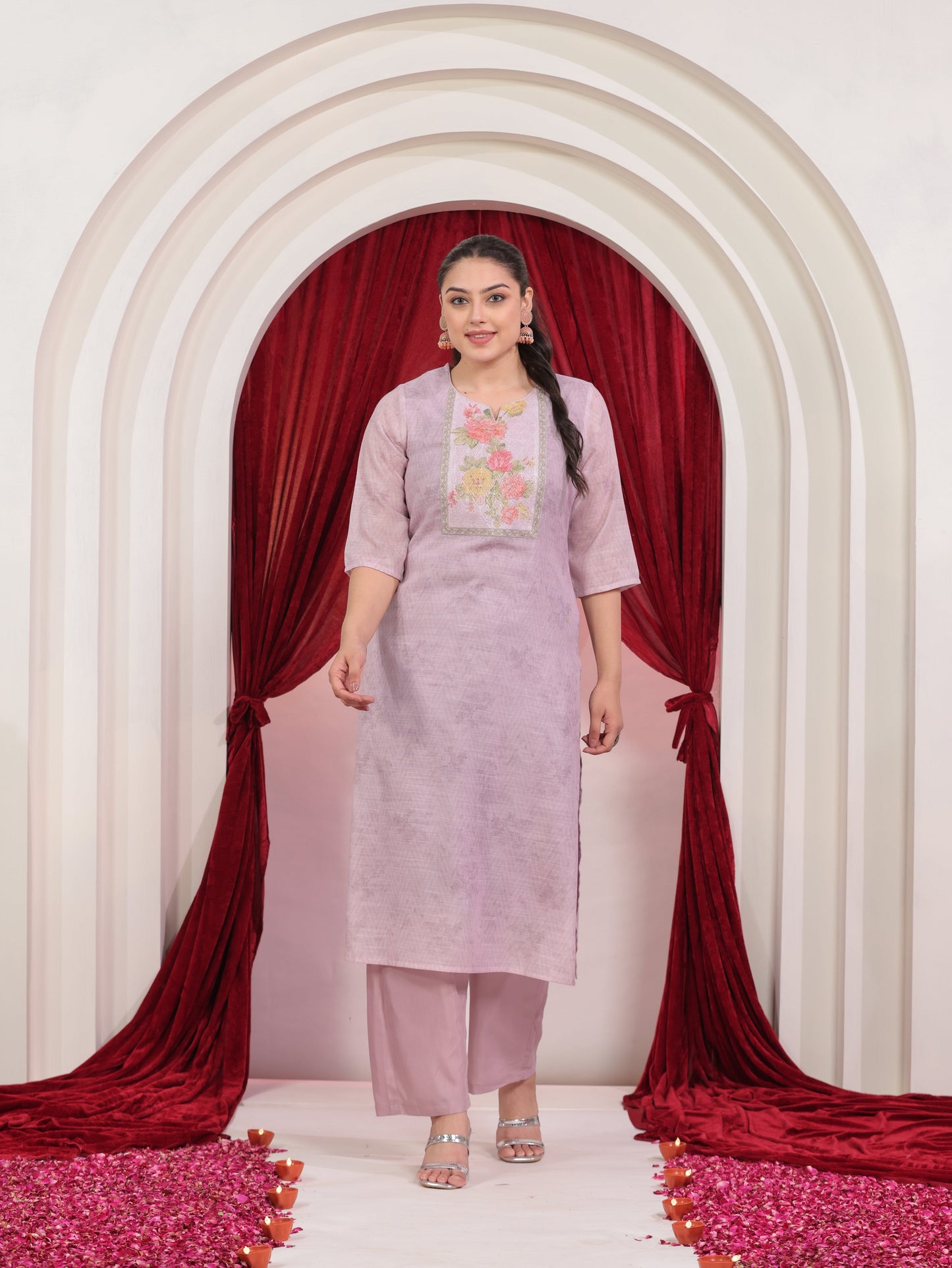 Chanderi Solid Straight Pink Kurta