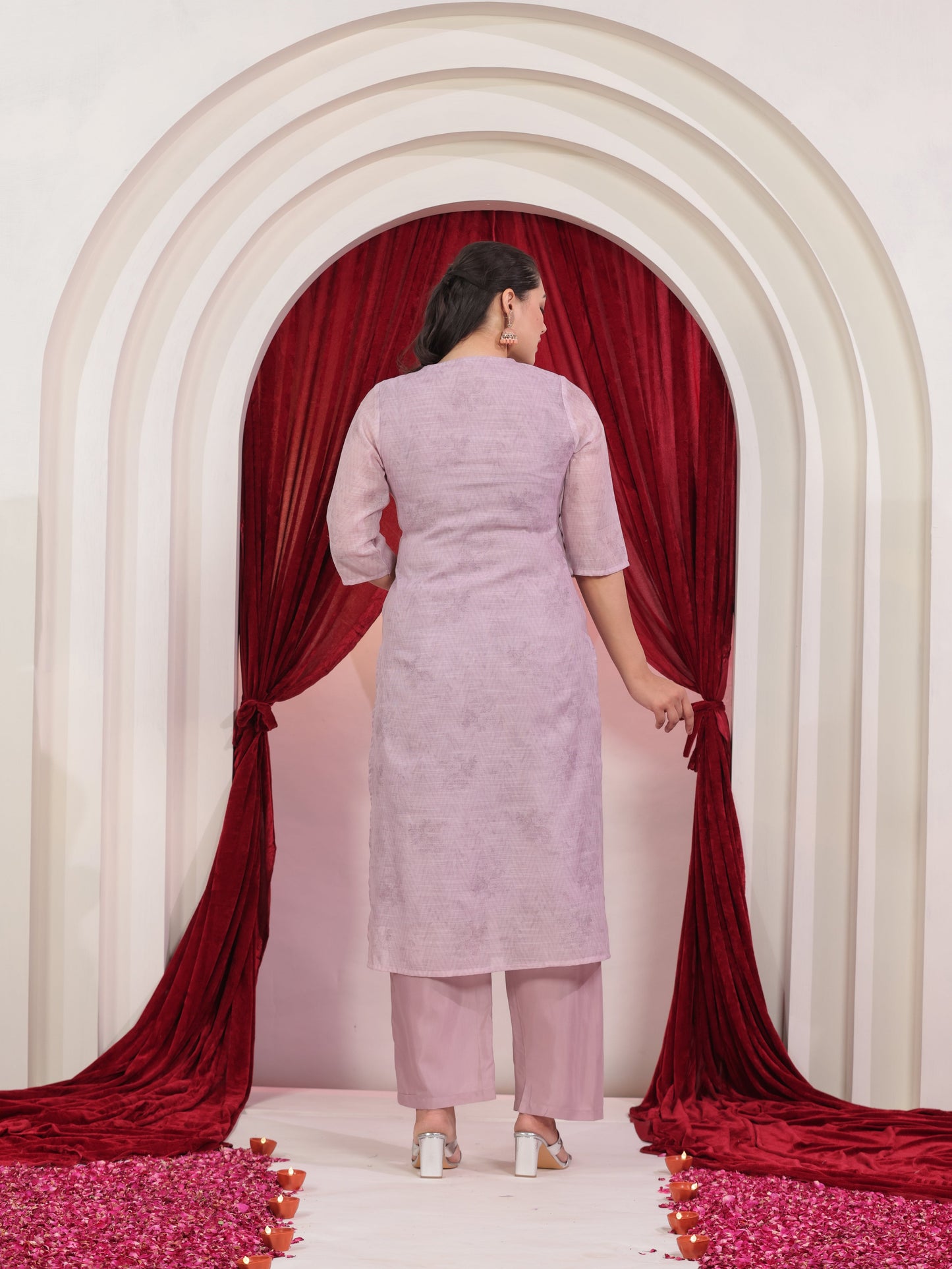 Chanderi Solid Straight Pink Kurta