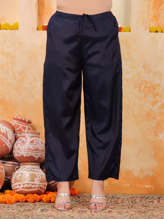 Chanderi Solid Blue Tapered Trousers