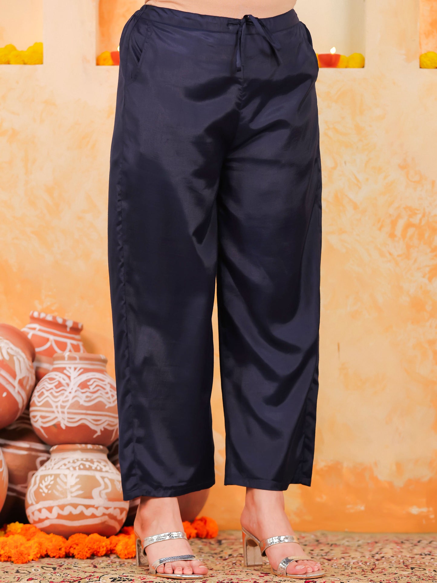 Chanderi Solid Straight Blue Kurta