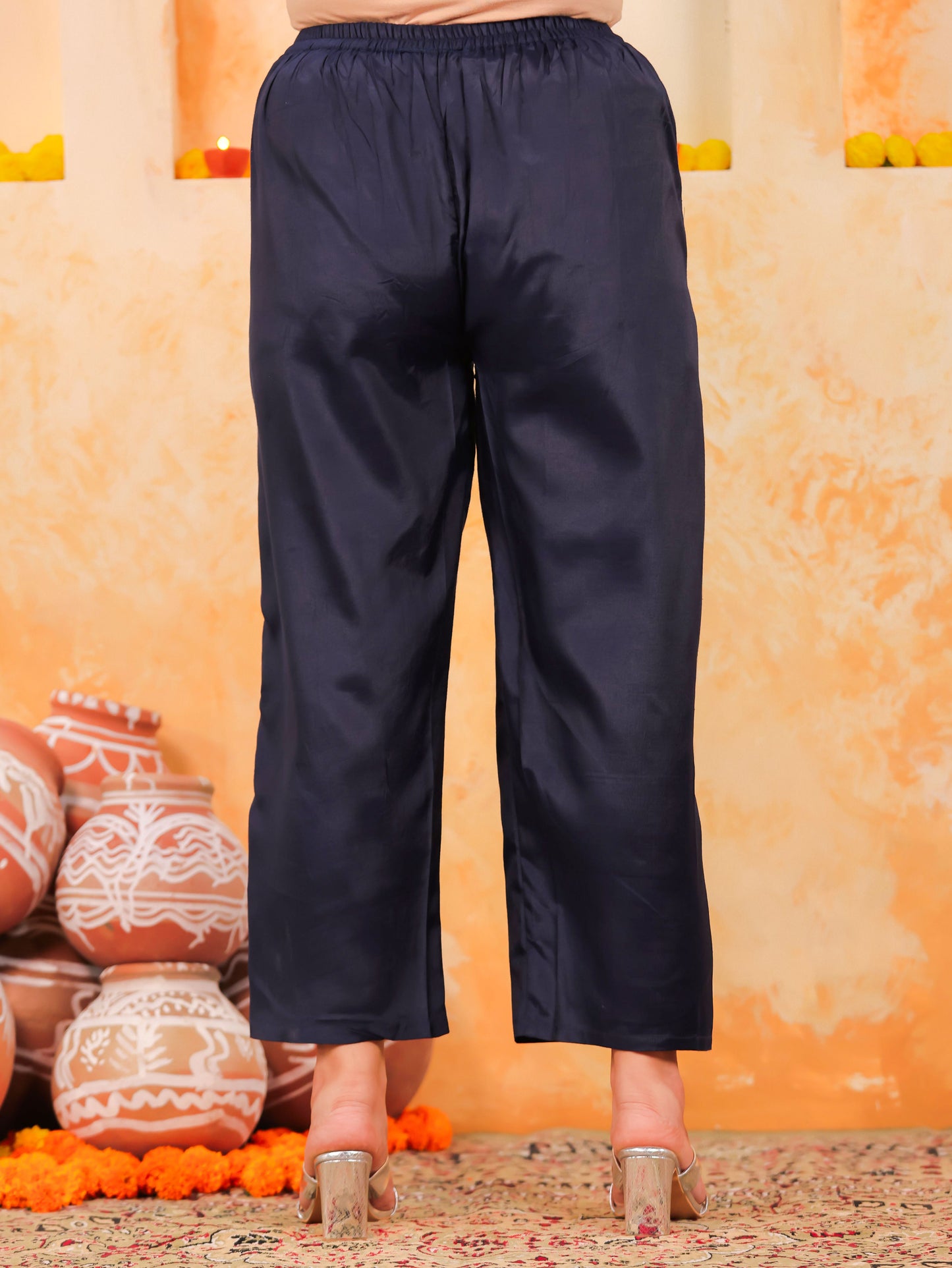 Chanderi Solid Straight Blue Kurta