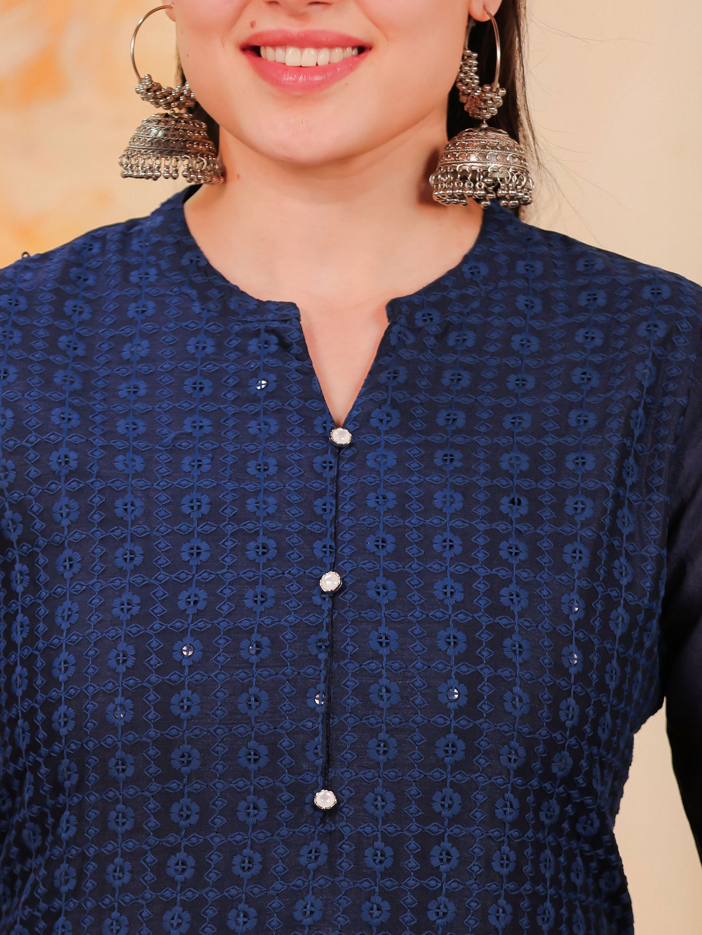 Chanderi Solid Straight Blue Kurta