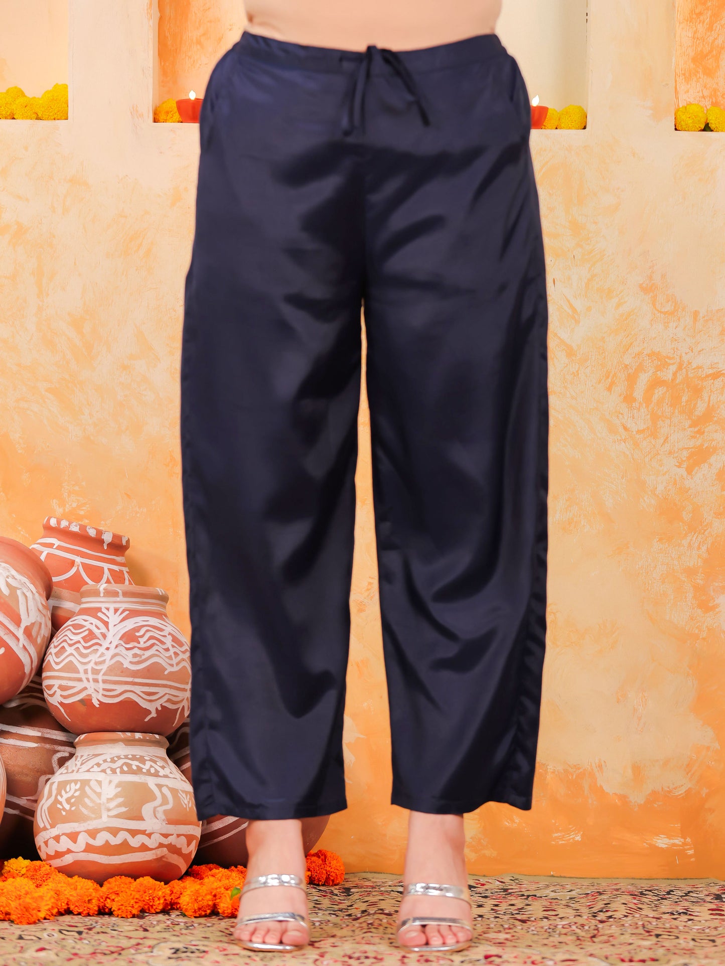 Chanderi Solid Straight Blue Kurta