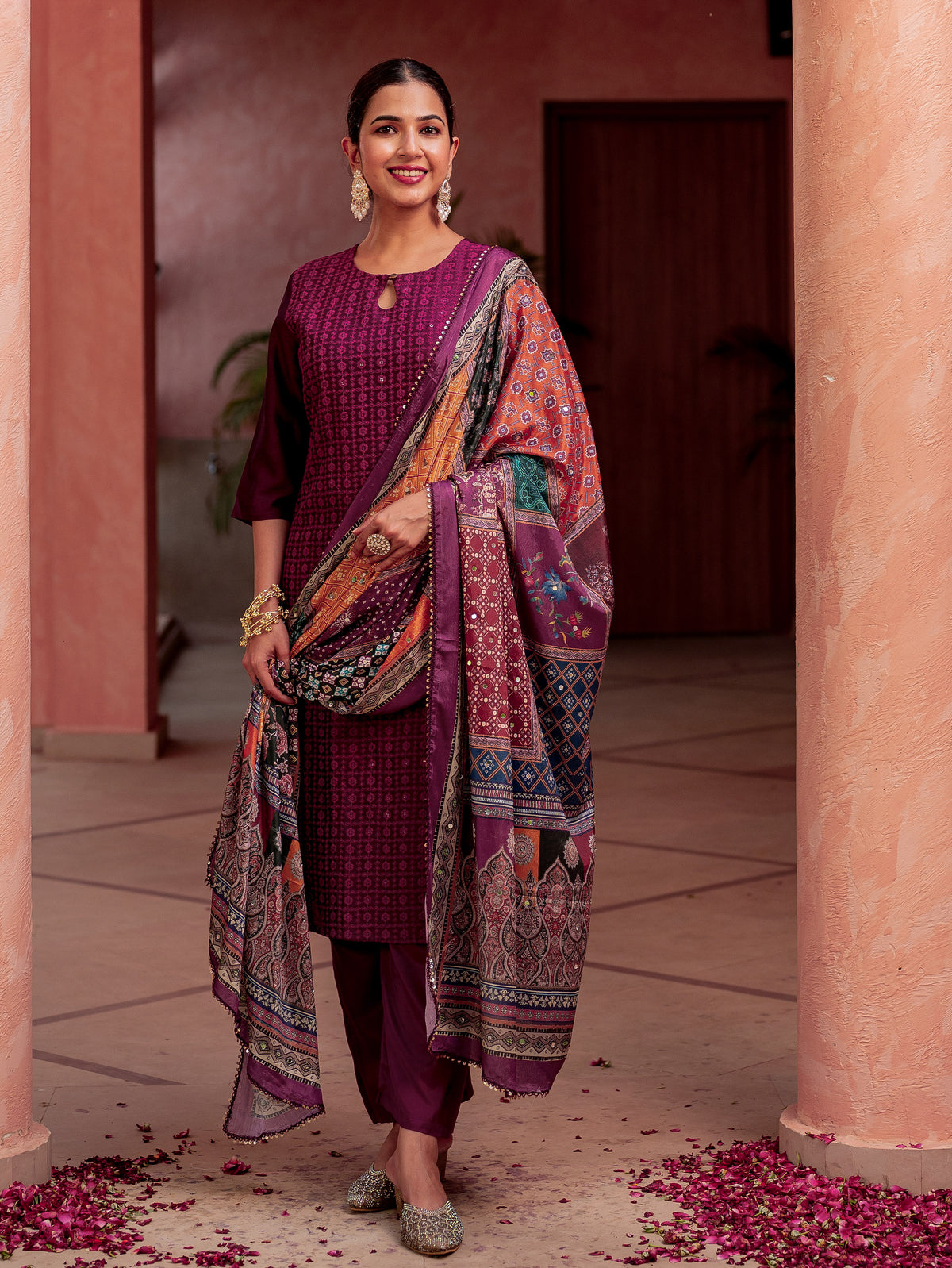 Embroidered Blended Silk Digital Multicolor Dupatta