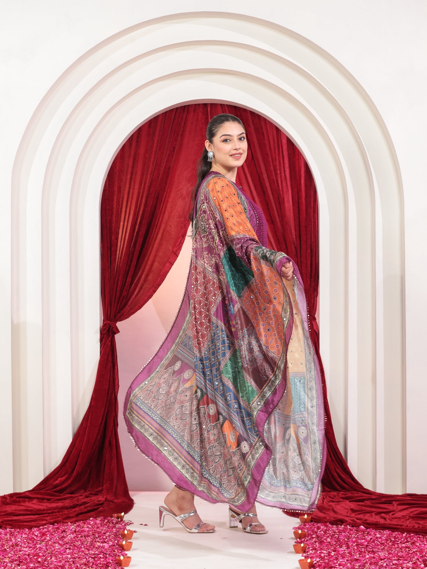 Embroidered Blended Silk Digital Multicolor Dupatta