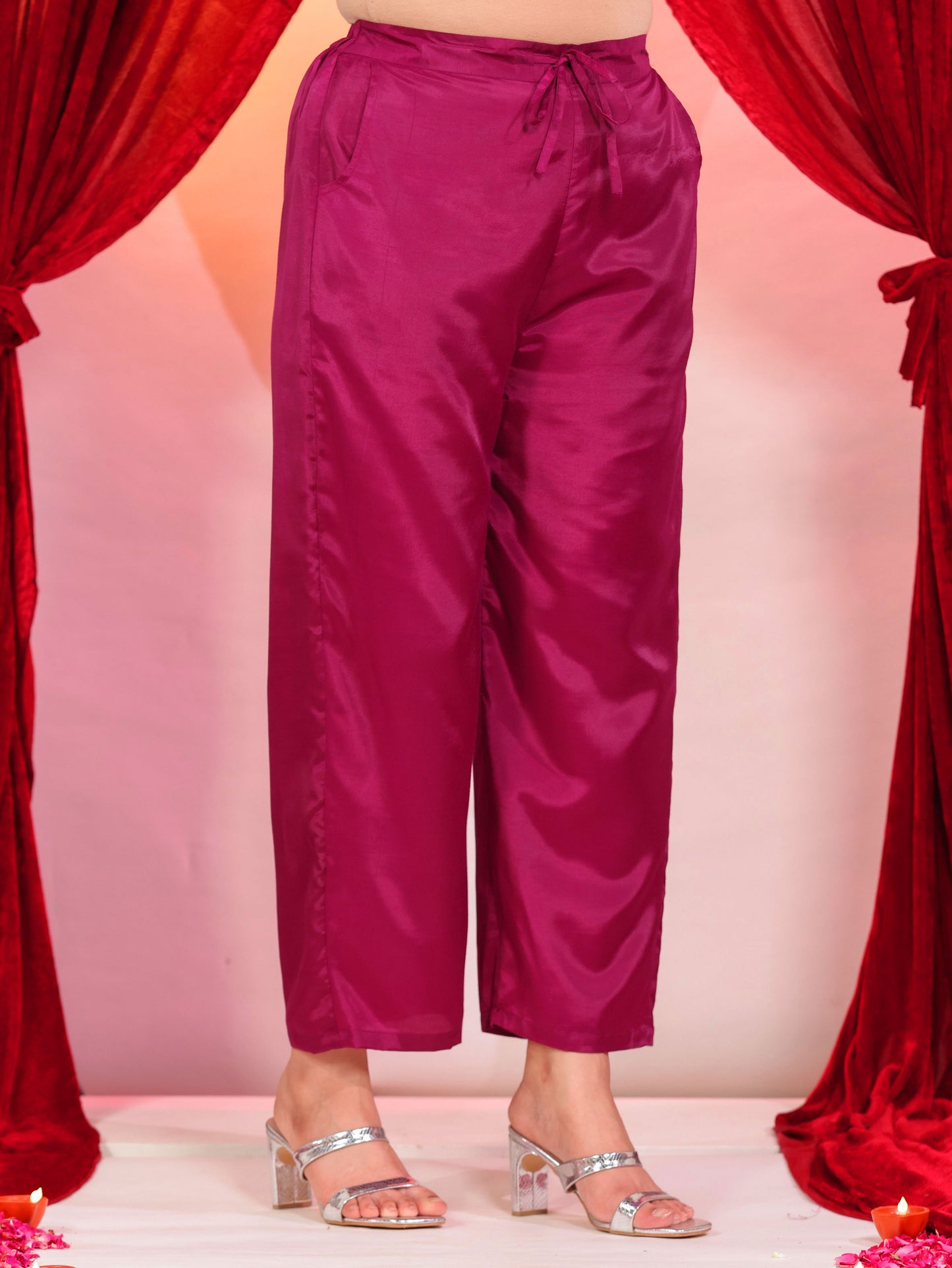 Embroidered Blended Silk Solid Straight Purple Kurta
