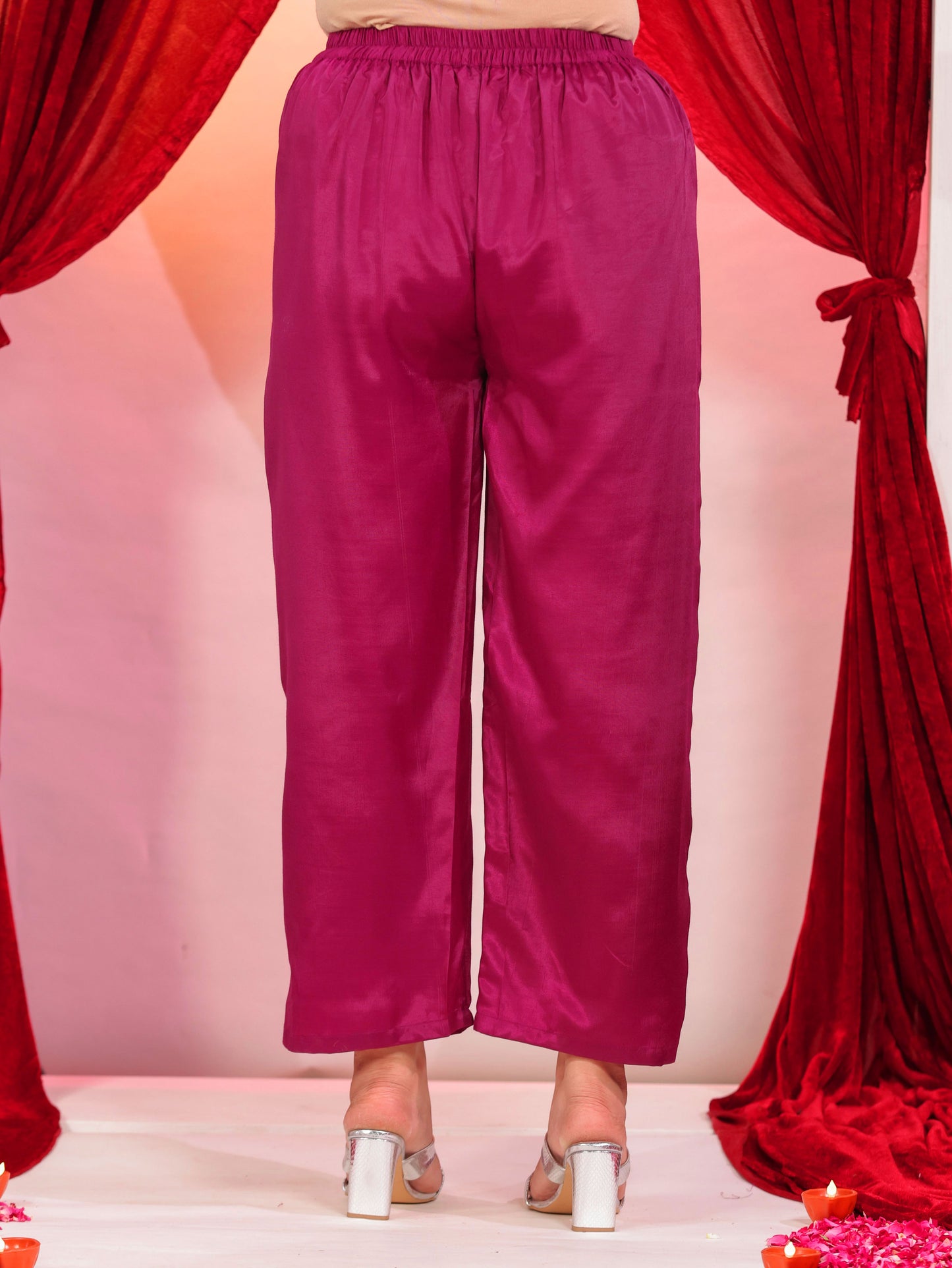 Embroidered Blended Silk Solid Straight Purple Kurta