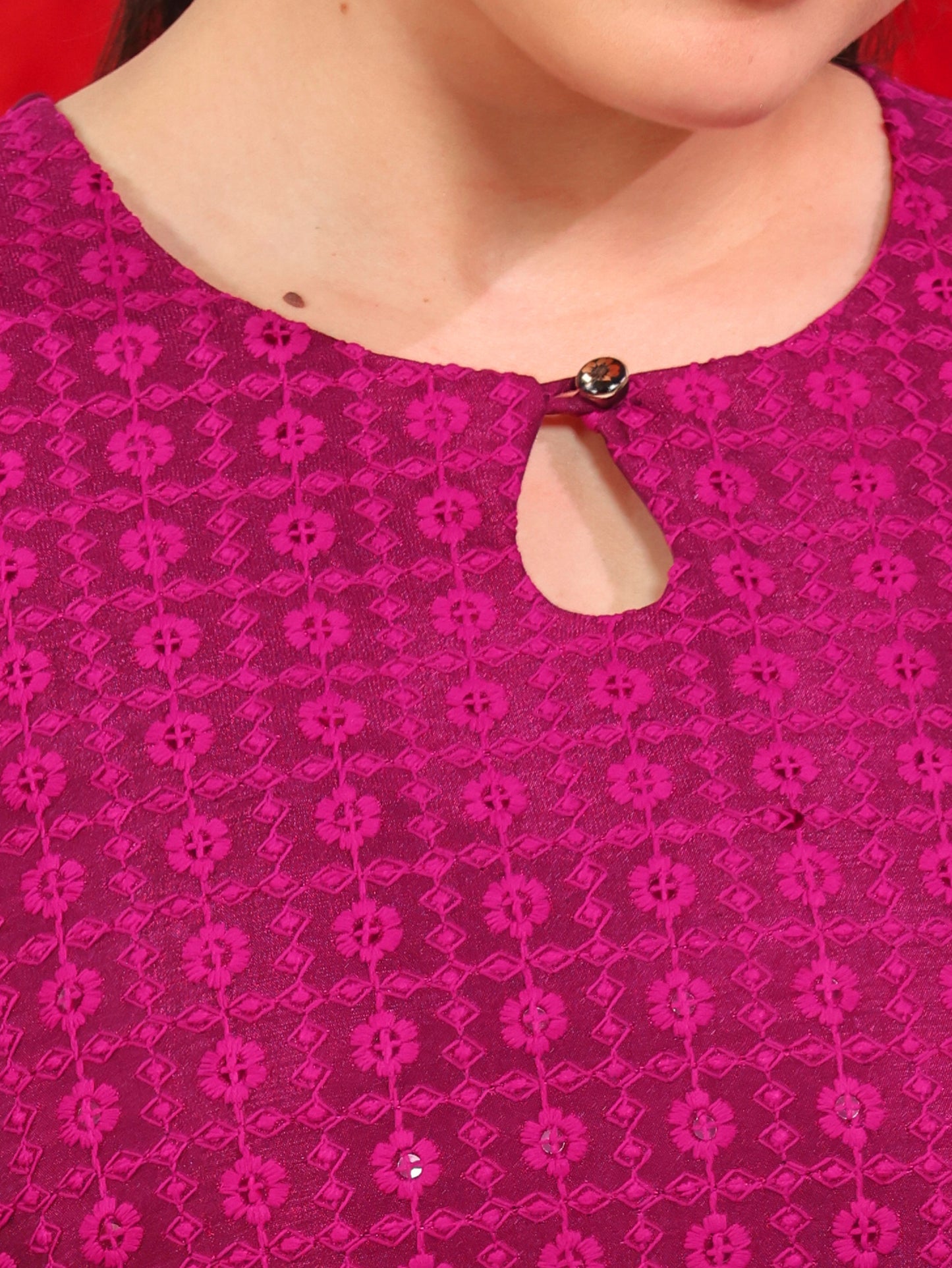 Embroidered Blended Silk Solid Straight Purple Kurta