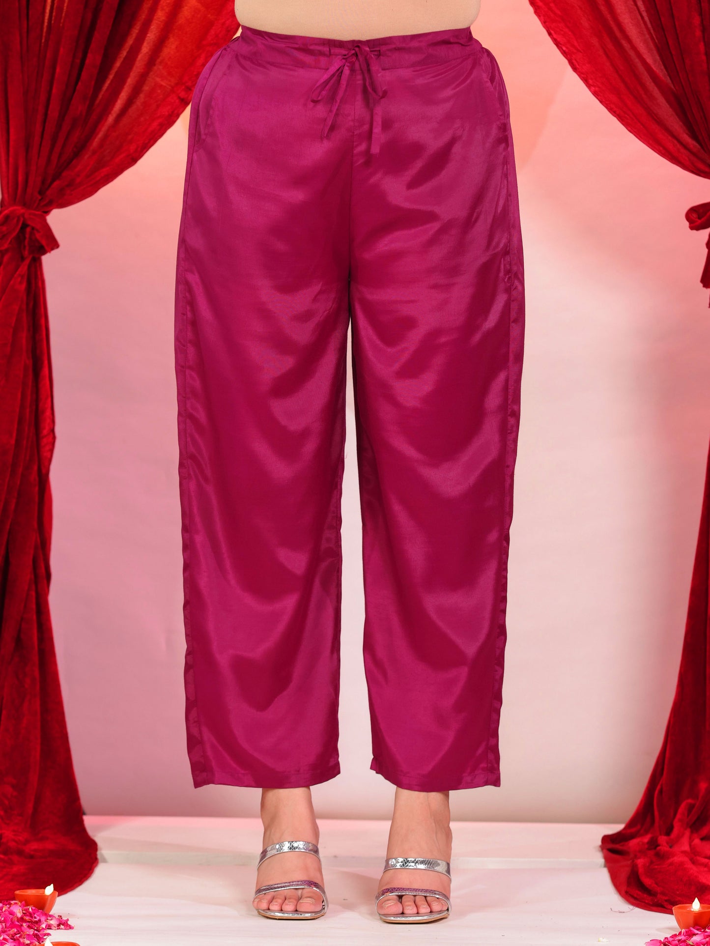 Embroidered Blended Silk Solid Straight Purple Kurta