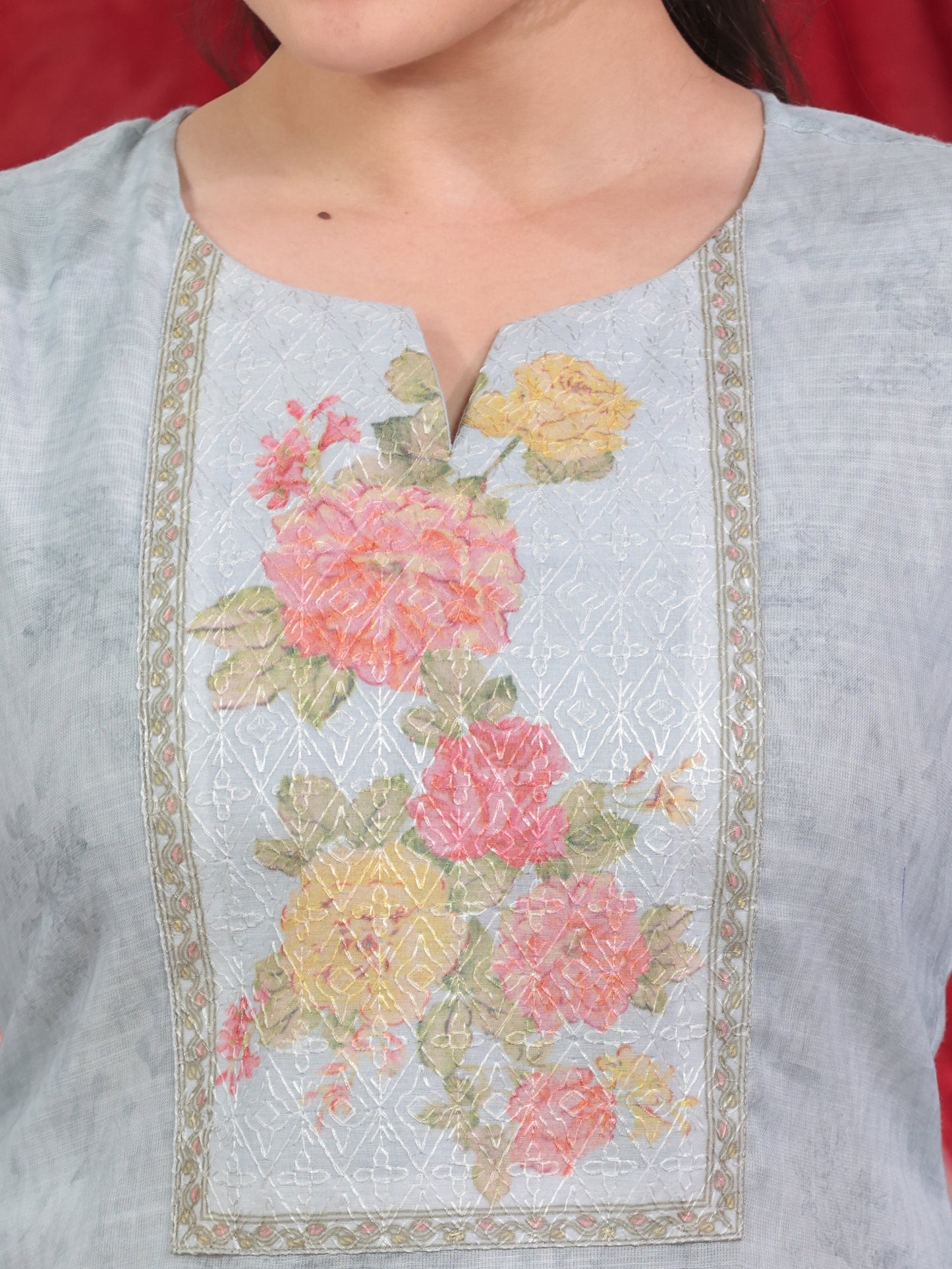 Chanderi Solid Straight Blue Kurta