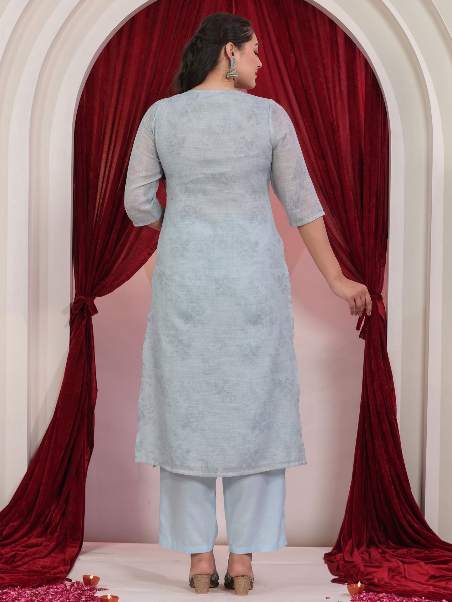 Chanderi Solid Straight Blue Kurta