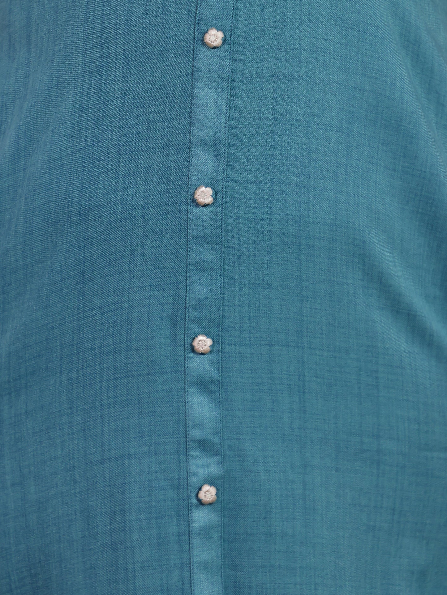 Embroidered Linen Blend Solid A-line Teal Dress