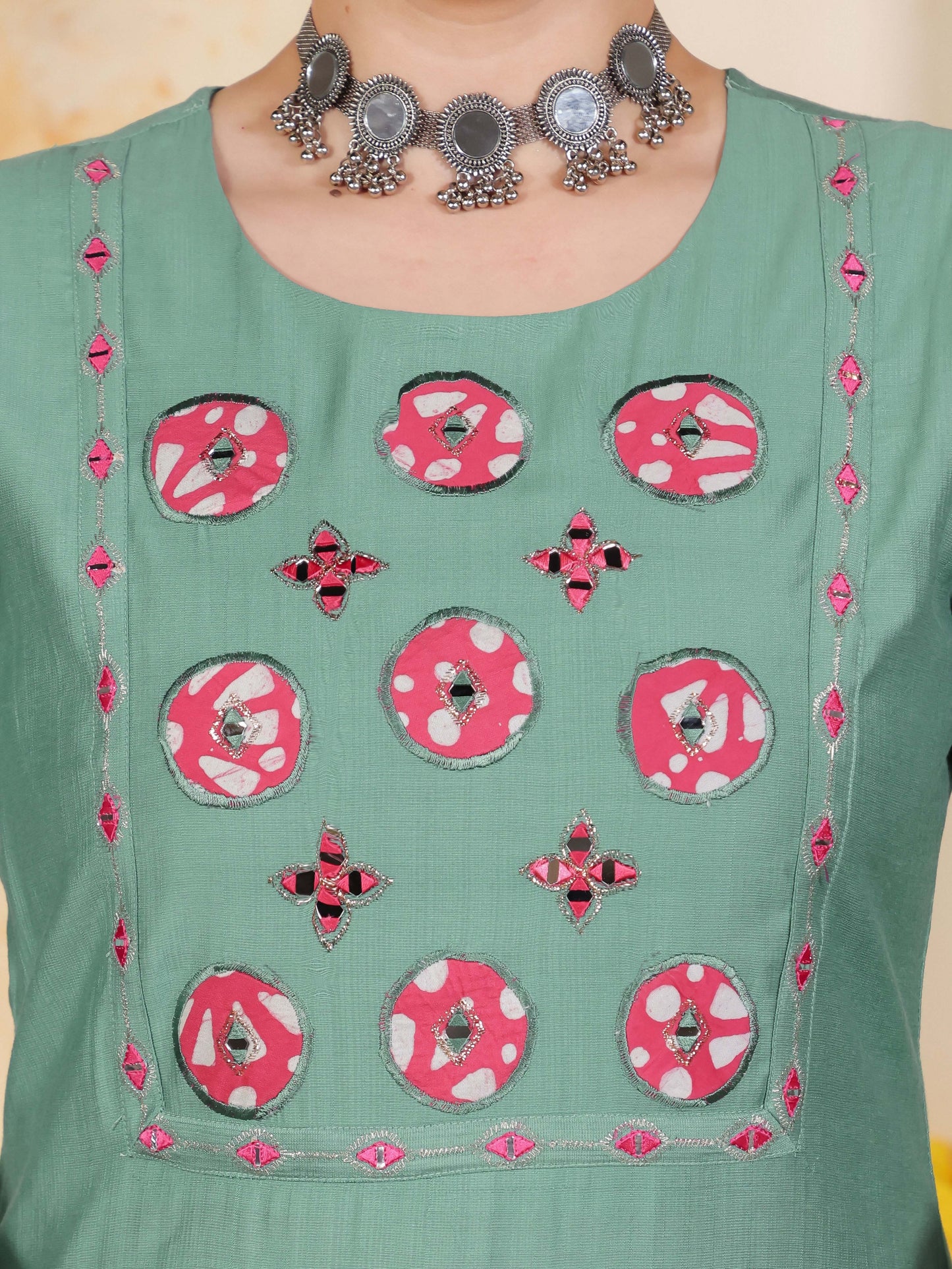 Embroidered Blended Silk Solid Straight Mint Green Kurta