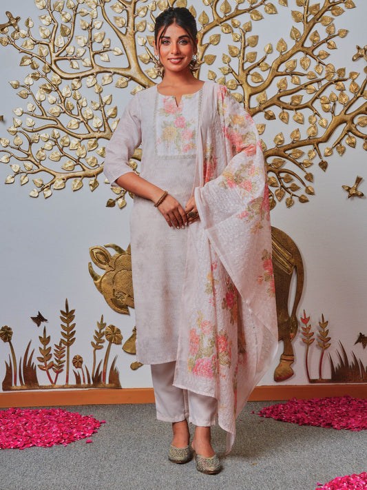 Chanderi Floral Grey Dupatta
