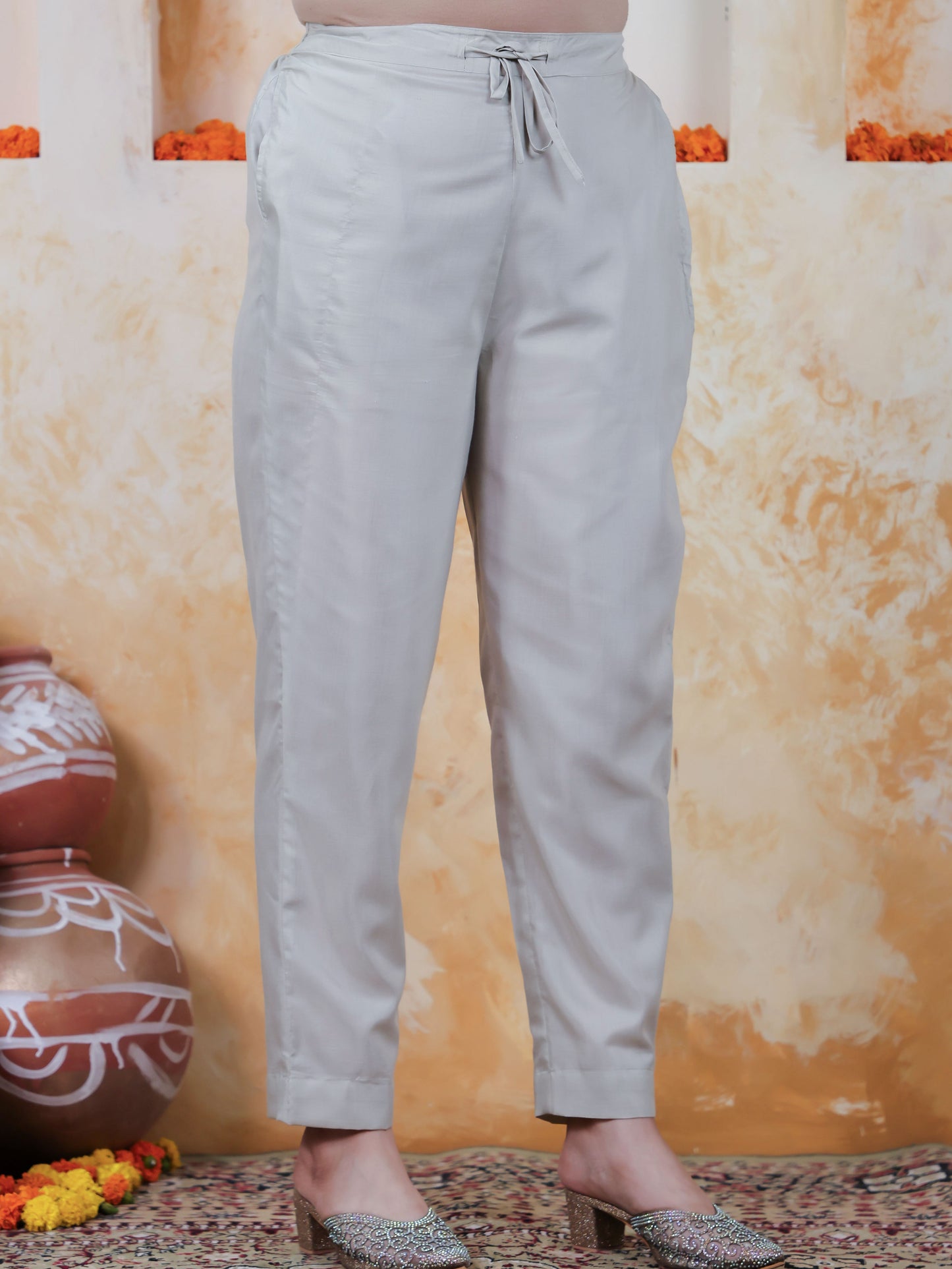 Chanderi Solid Straight Grey Kurta