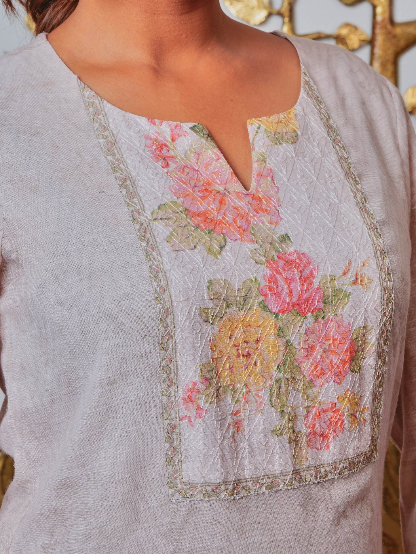 Chanderi Solid Straight Grey Kurta