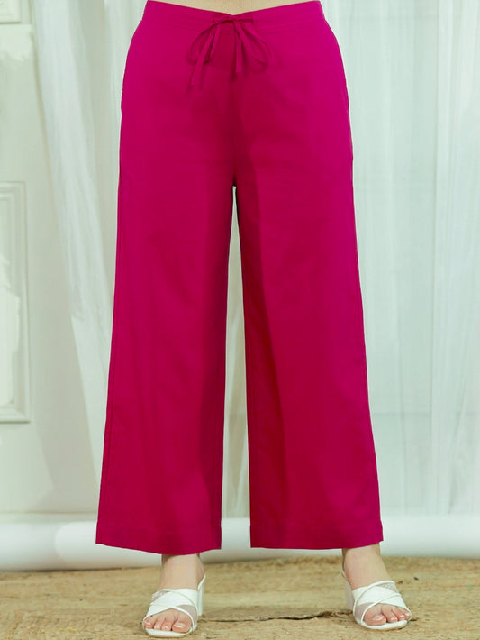 Soft Cotton Solid Pink Palazzo