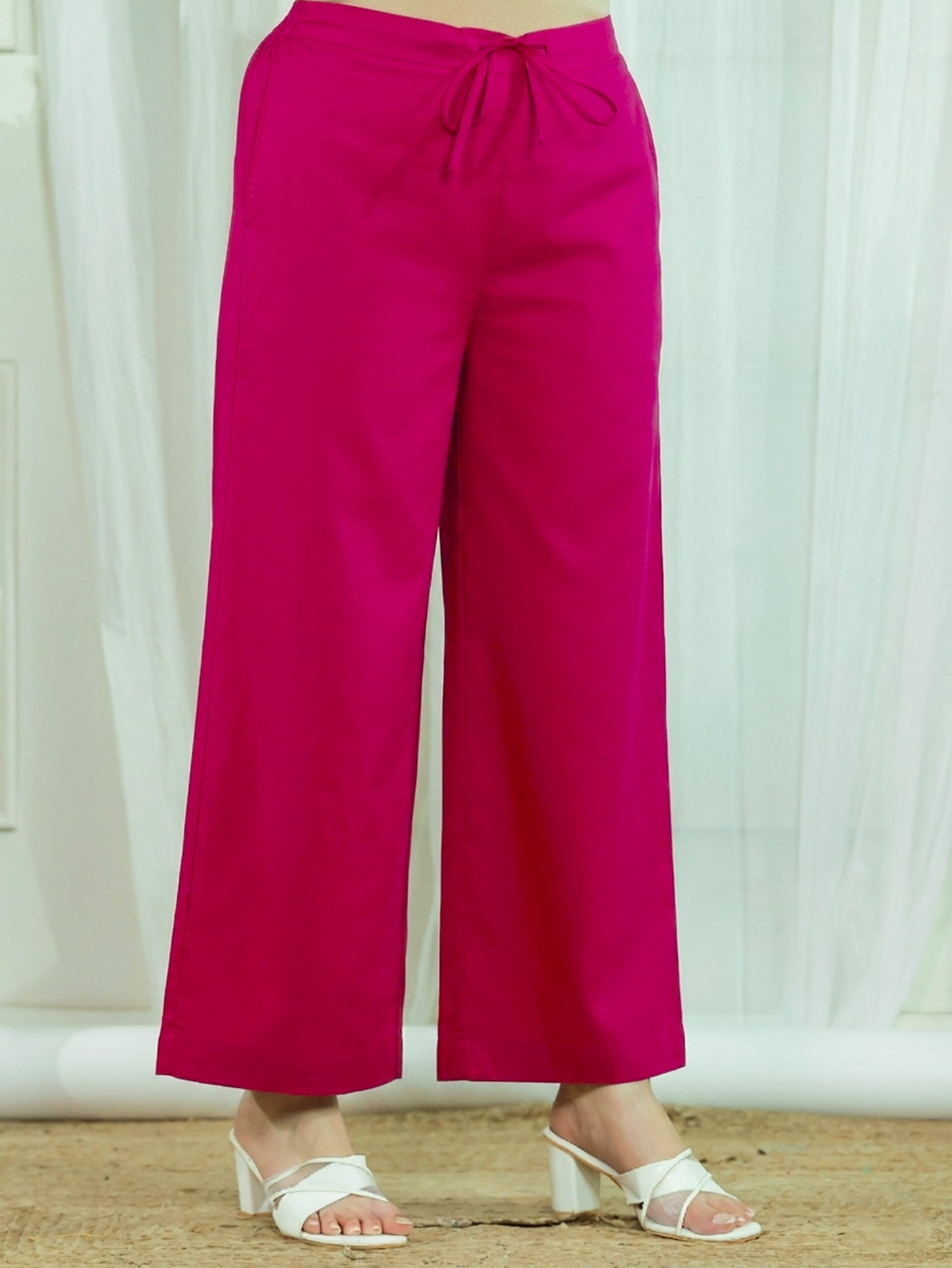Soft Cotton Solid Pink Palazzo