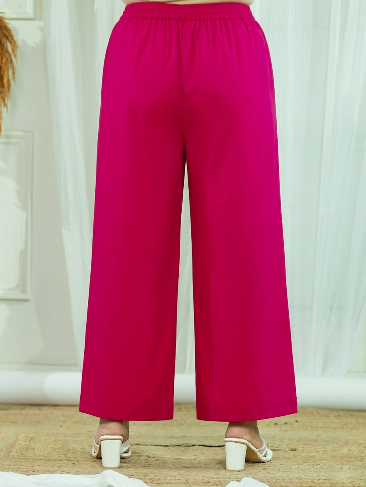 Soft Cotton Solid Pink Palazzo