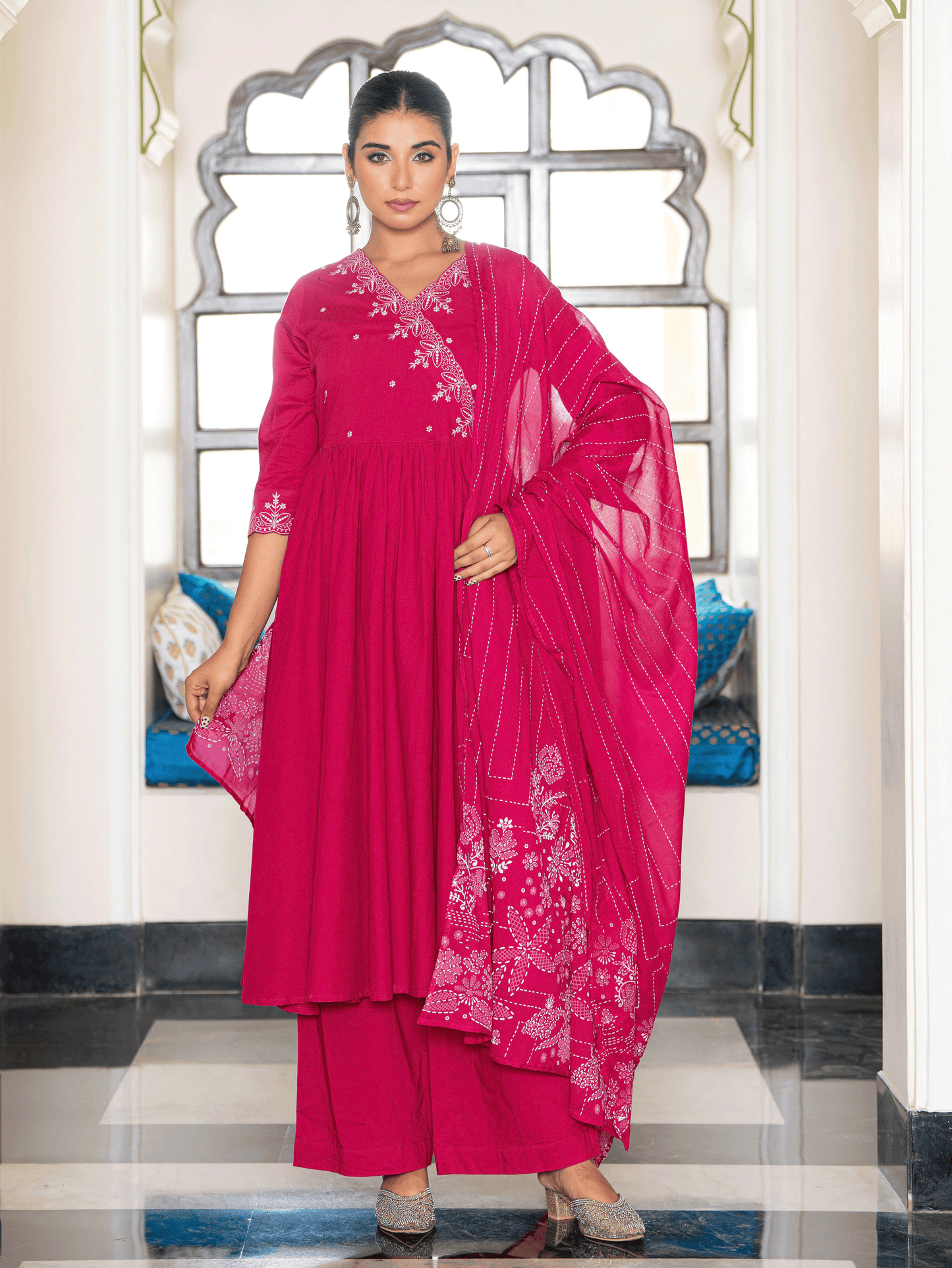 Cotton Voile Floral Pink Dupatta