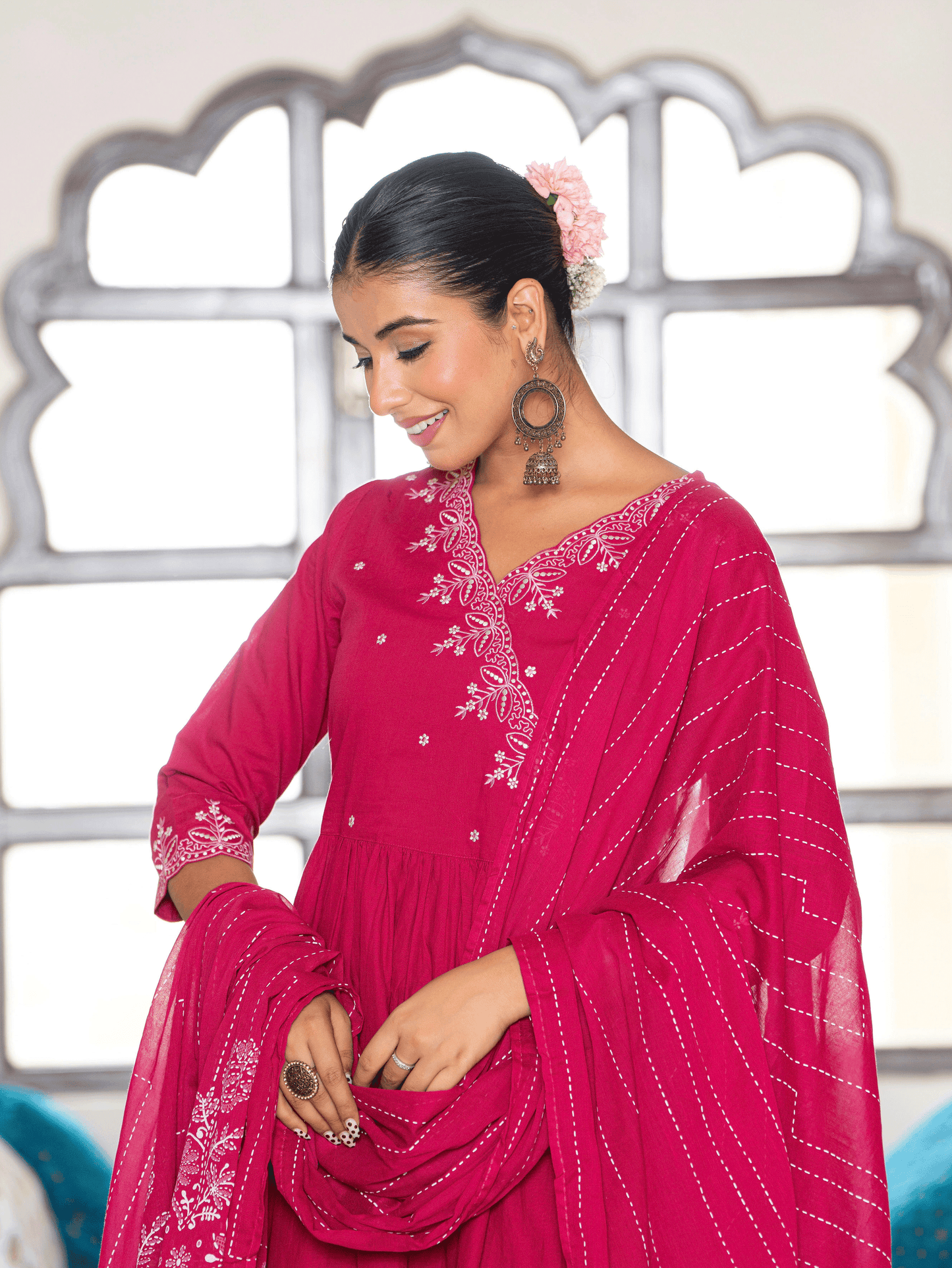 Cotton Voile Floral Pink Dupatta