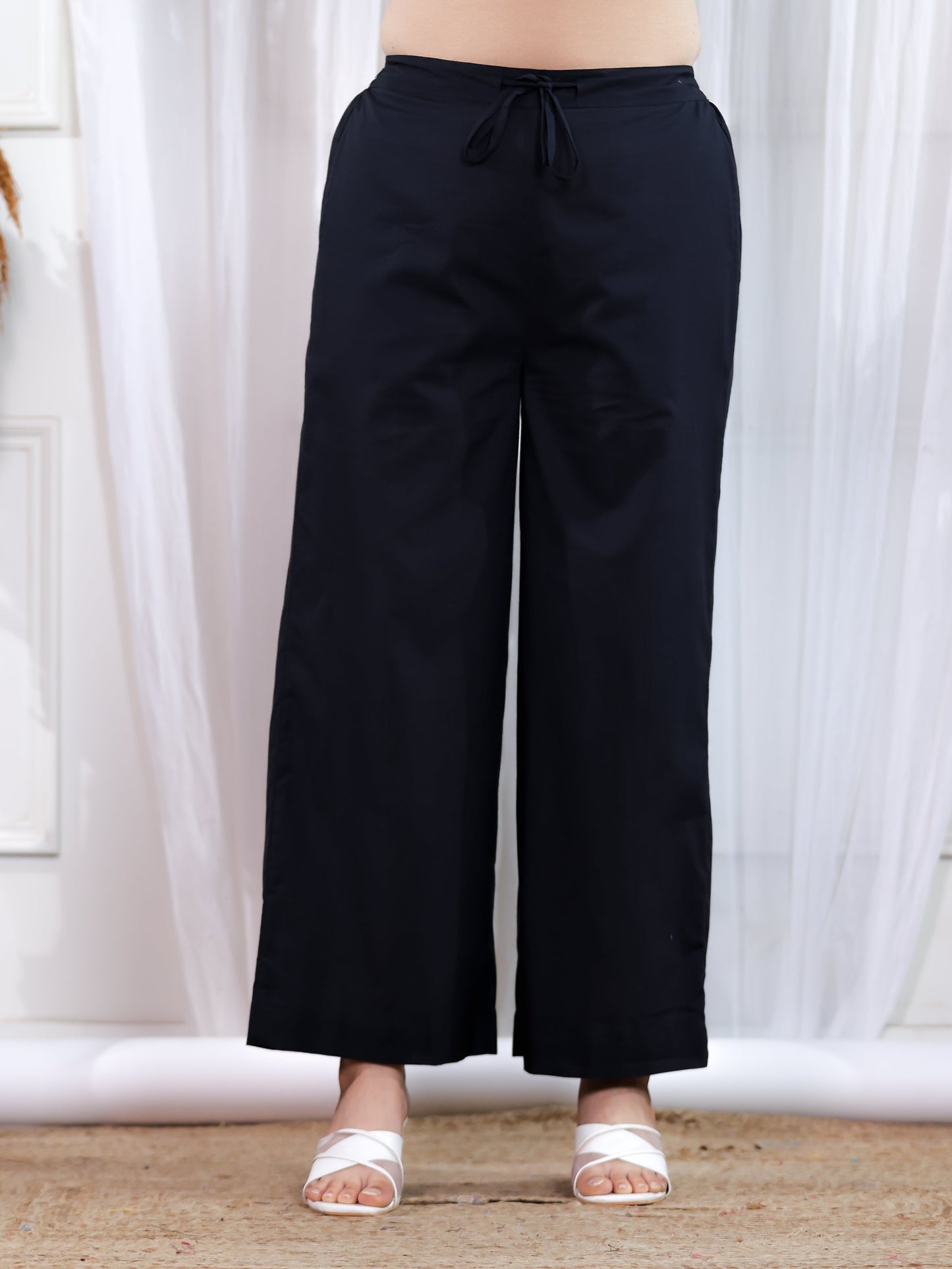 Soft Cotton Solid Black Palazzo