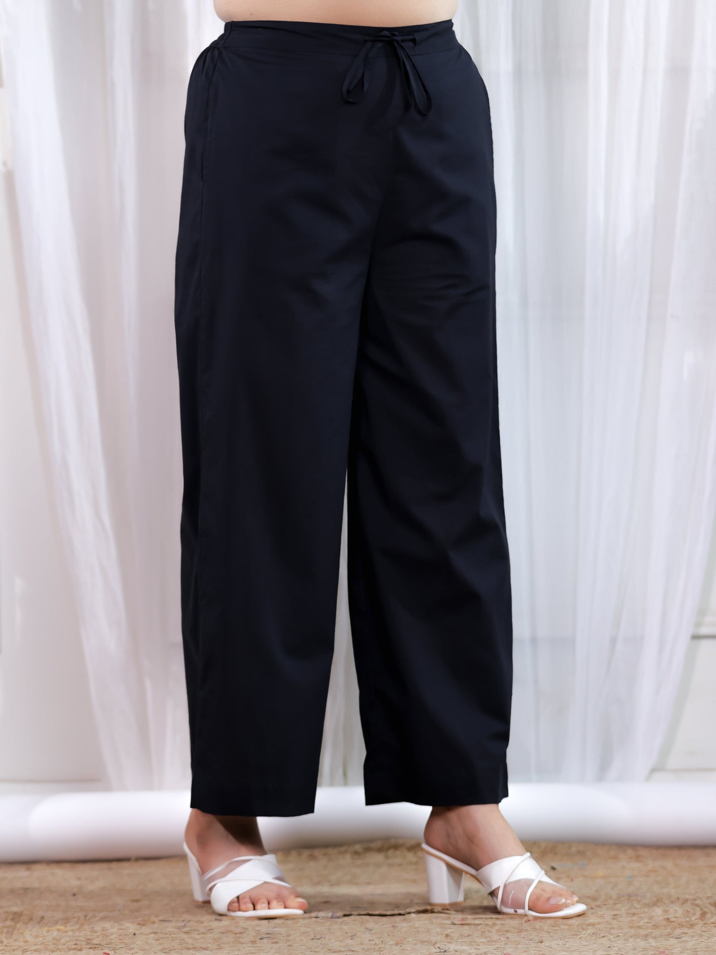 Soft Cotton Solid Black Palazzo