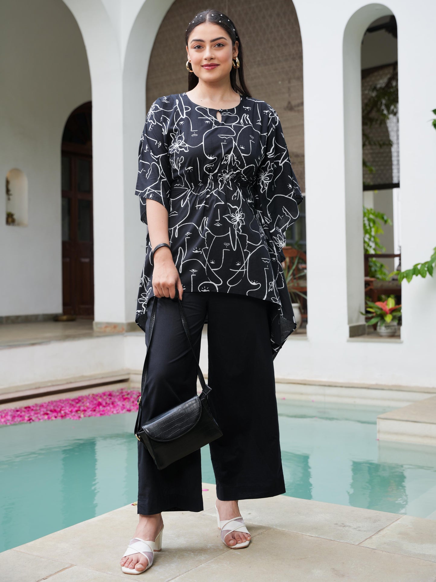 Soft Cotton Abstract Kaftan Black Kurta