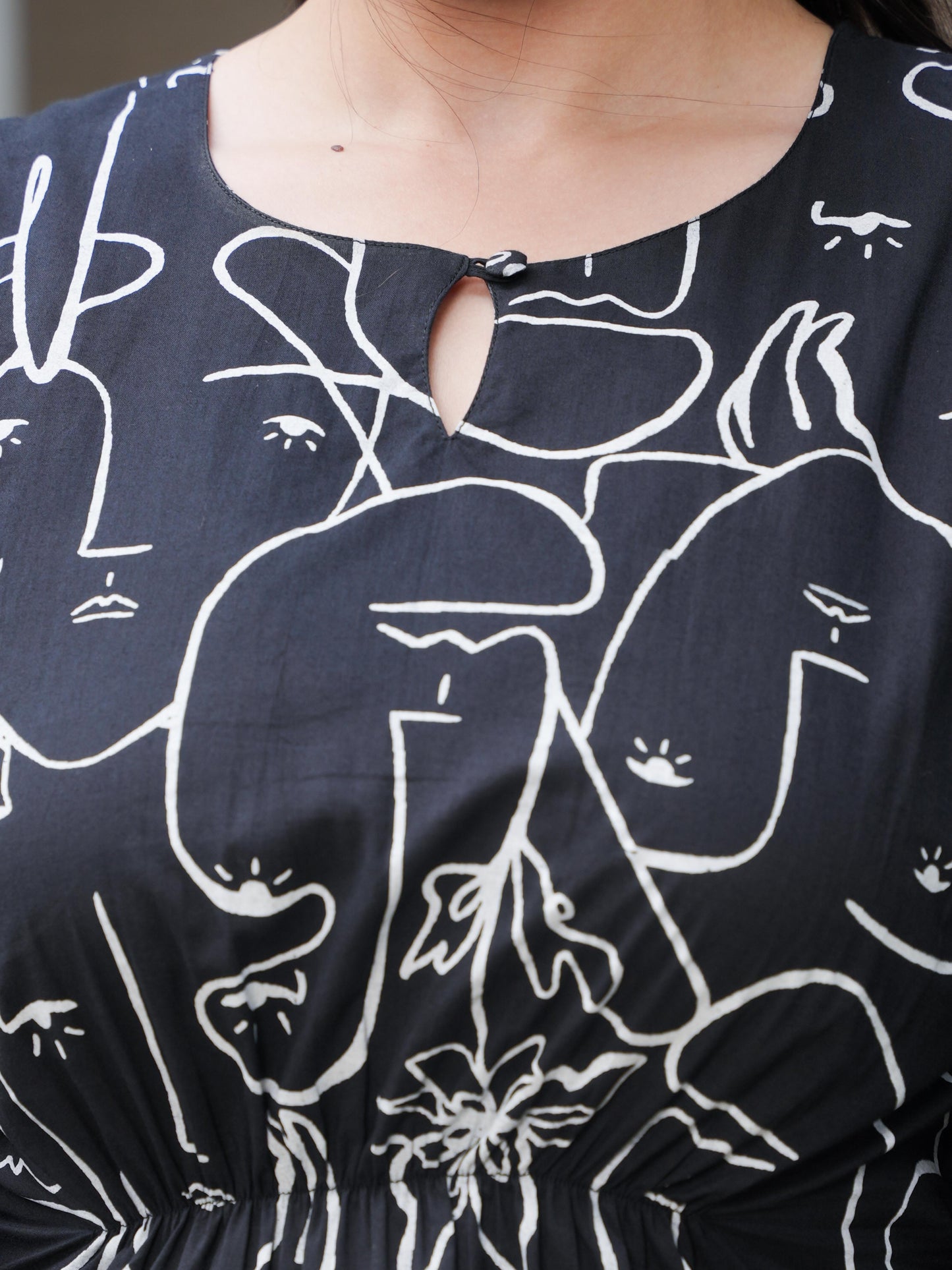 Soft Cotton Abstract Kaftan Black Kurta