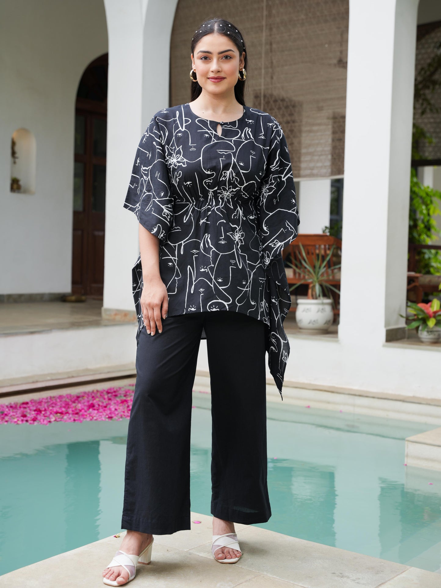 Soft Cotton Abstract Kaftan Black Kurta