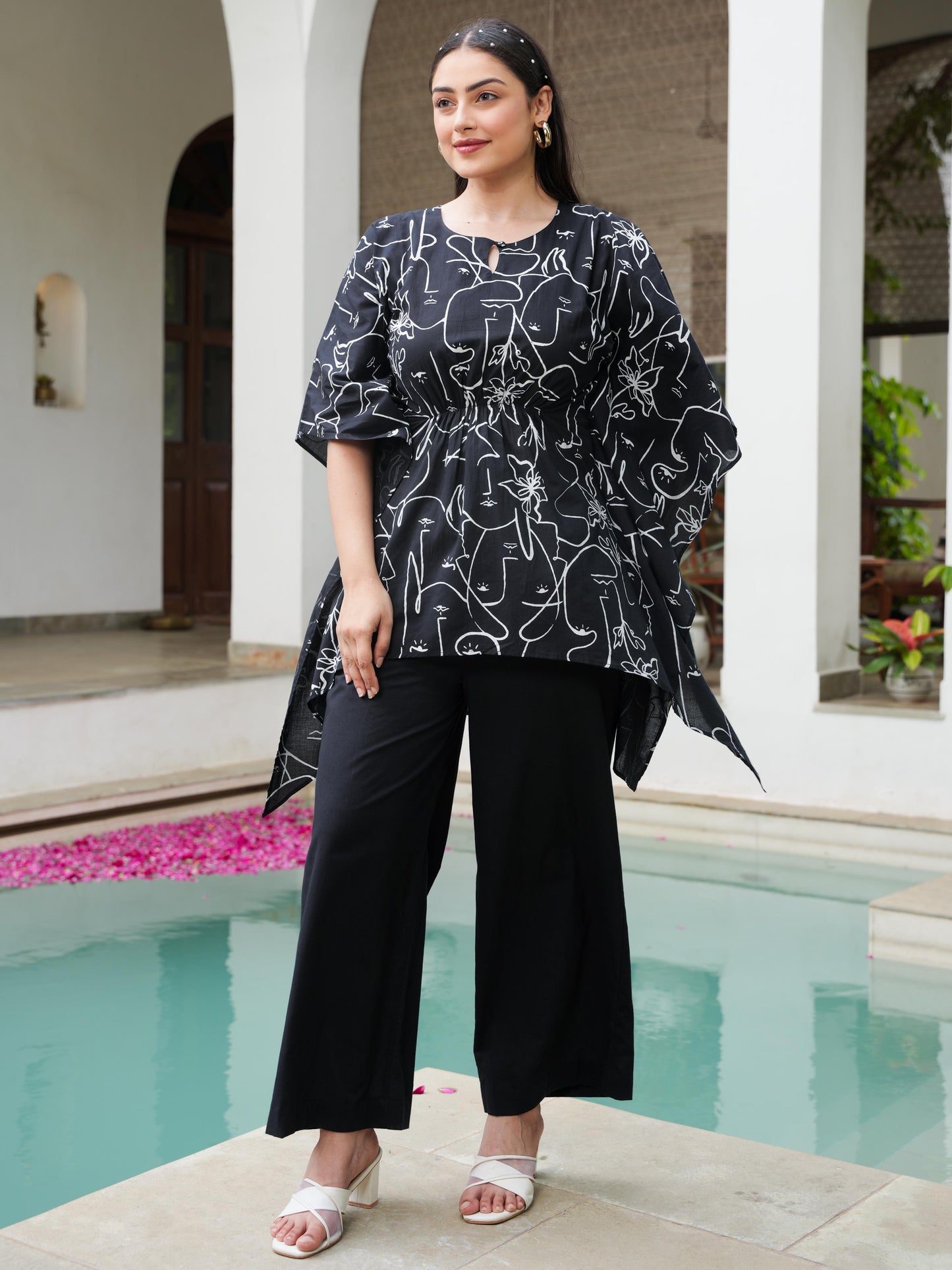 Soft Cotton Abstract Kaftan Black Kurta