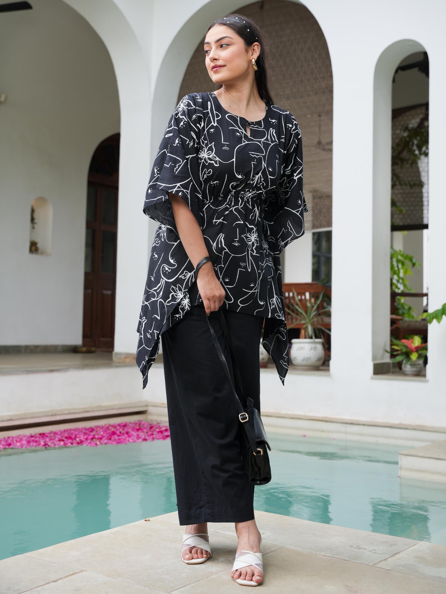 Soft Cotton Abstract Kaftan Black Kurta