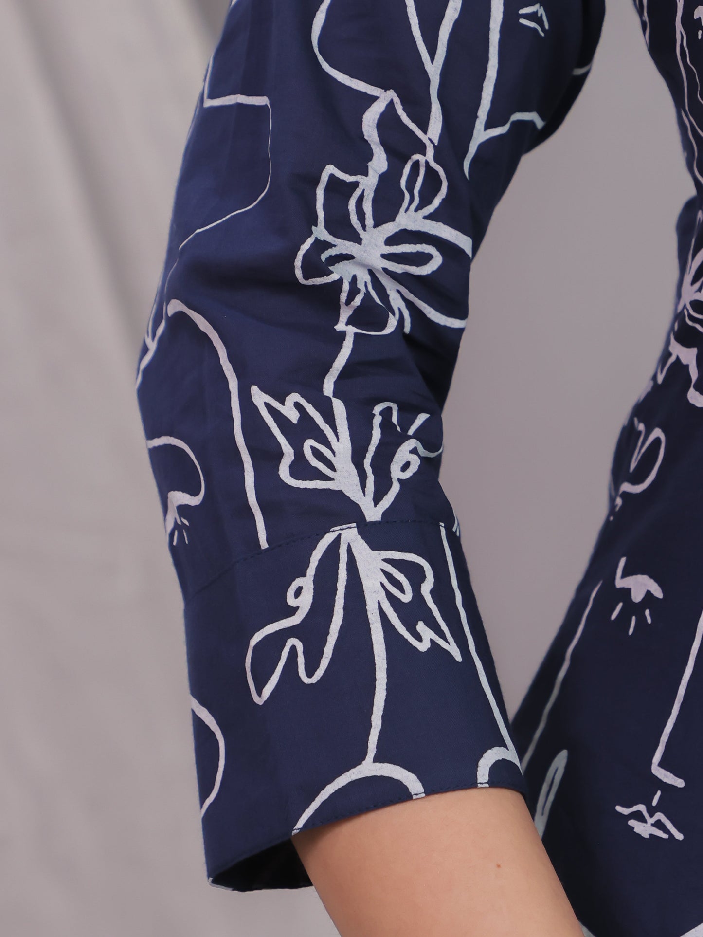 Soft Cotton Abstract High Low Blue Kurta