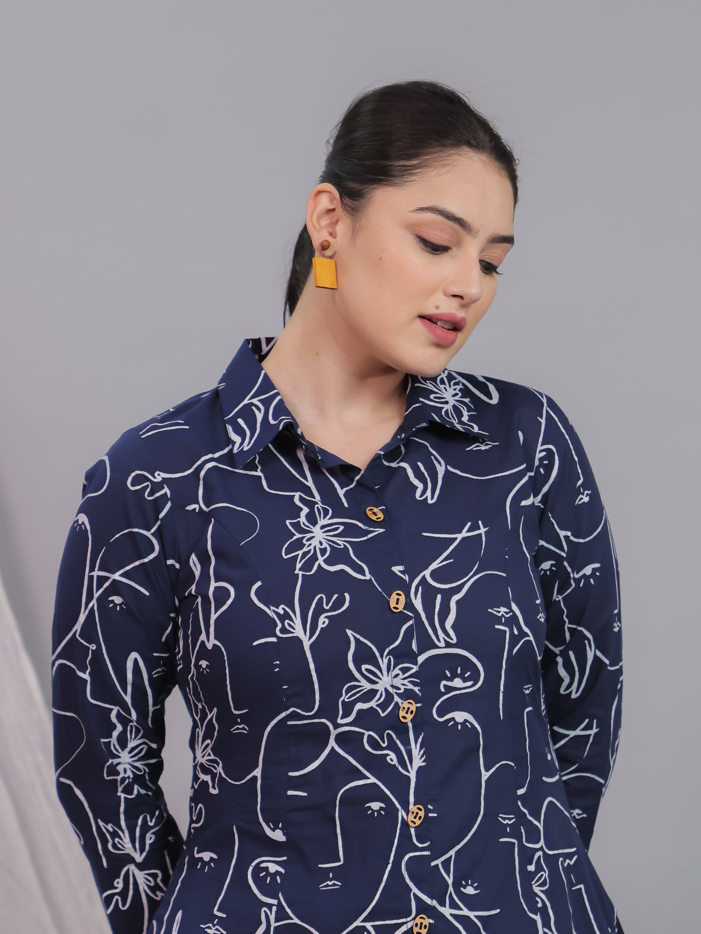 Soft Cotton Abstract High Low Blue Kurta