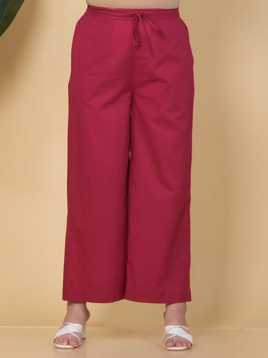 Soft Cotton Solid Pink Palazzo