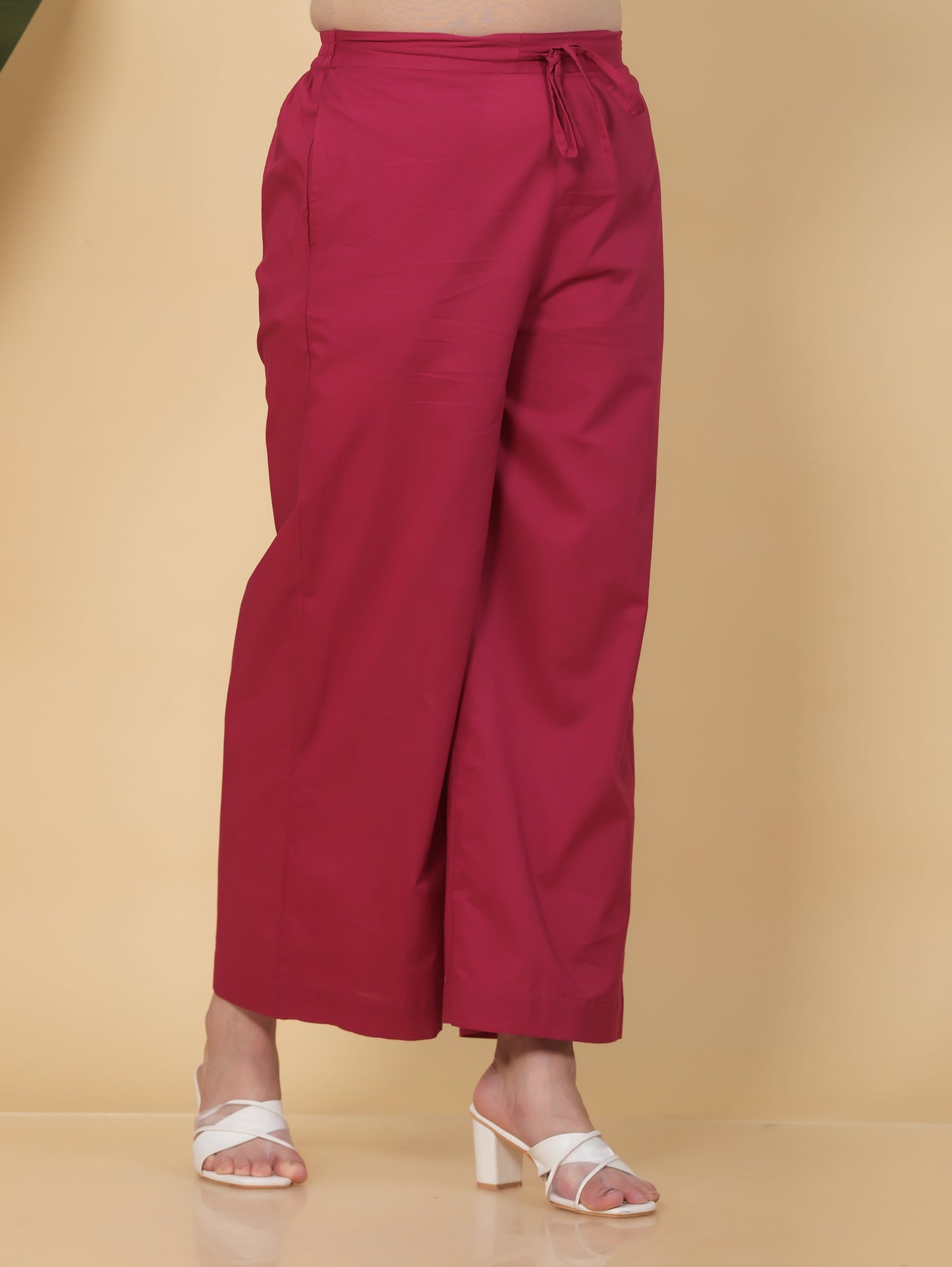 Soft Cotton Solid Pink Palazzo