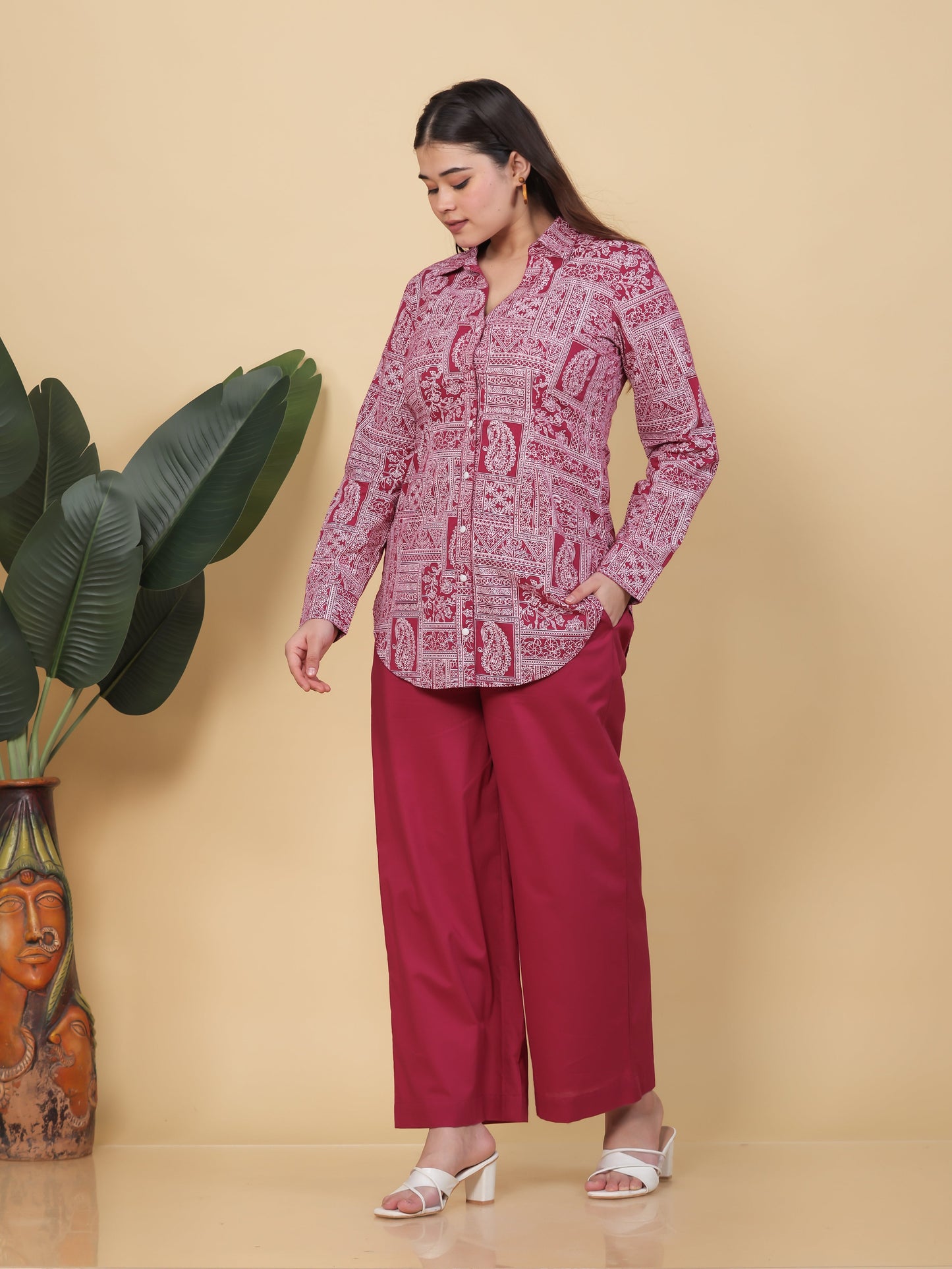 Soft Cotton Patchwork Straight Pink Tunic