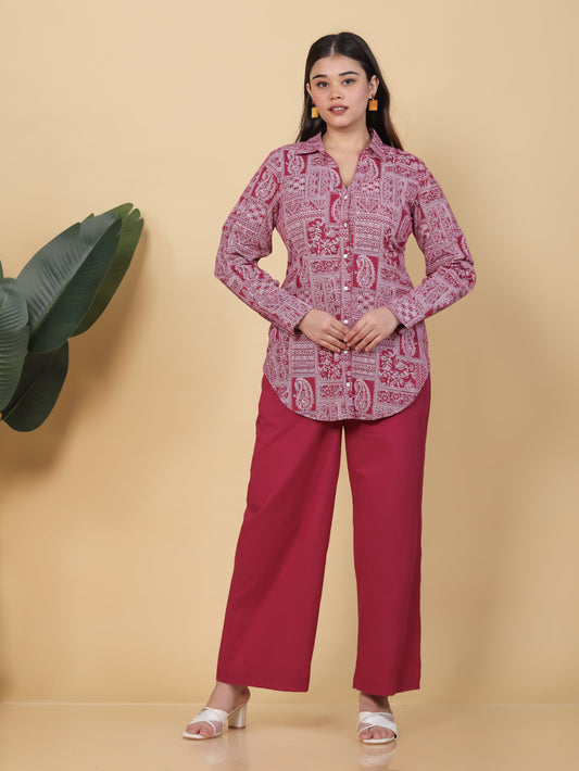 Soft Cotton Patchwork Straight Pink Tunic