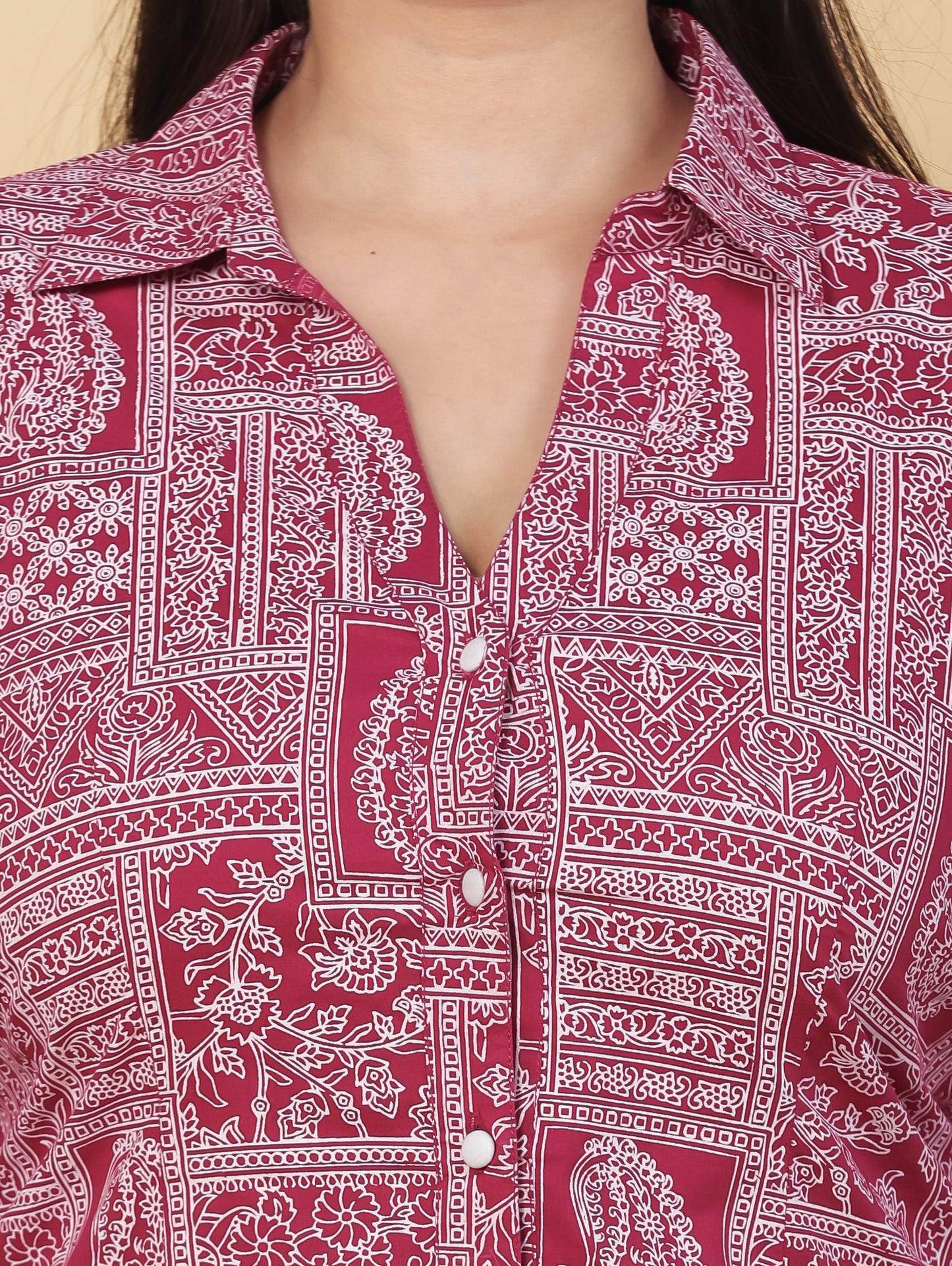 Soft Cotton Patchwork Straight Pink Tunic