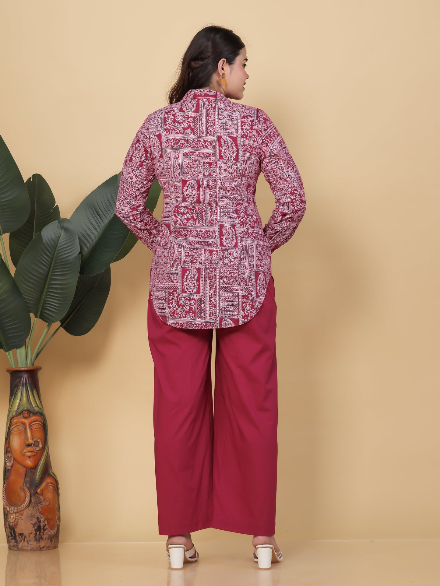 Soft Cotton Patchwork Straight Pink Tunic