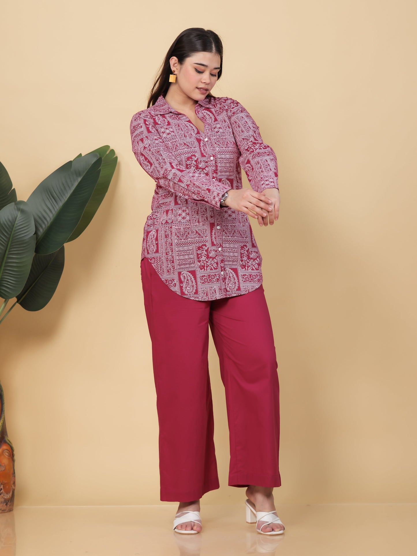 Soft Cotton Patchwork Straight Pink Tunic