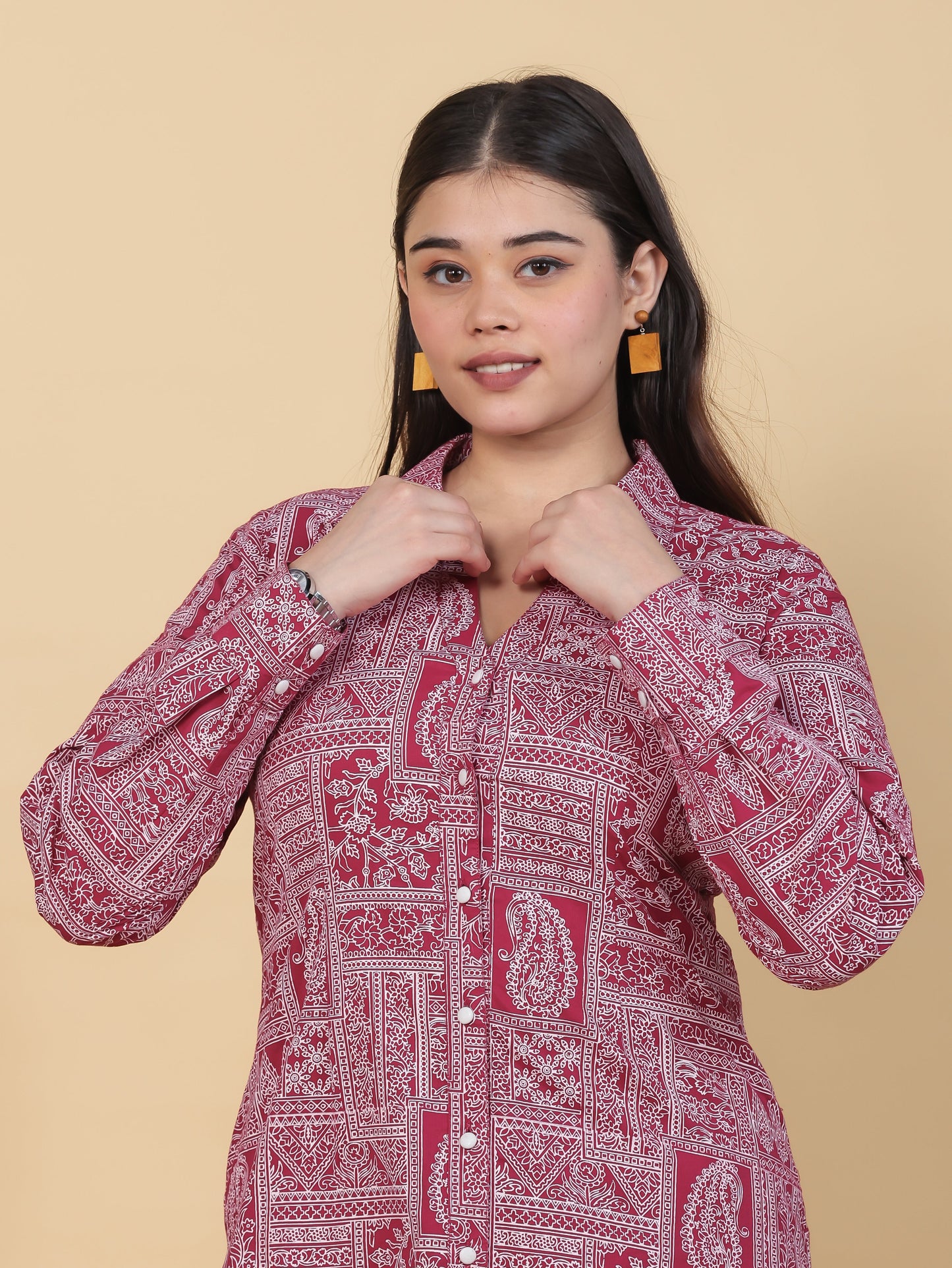 Soft Cotton Patchwork Straight Pink Tunic